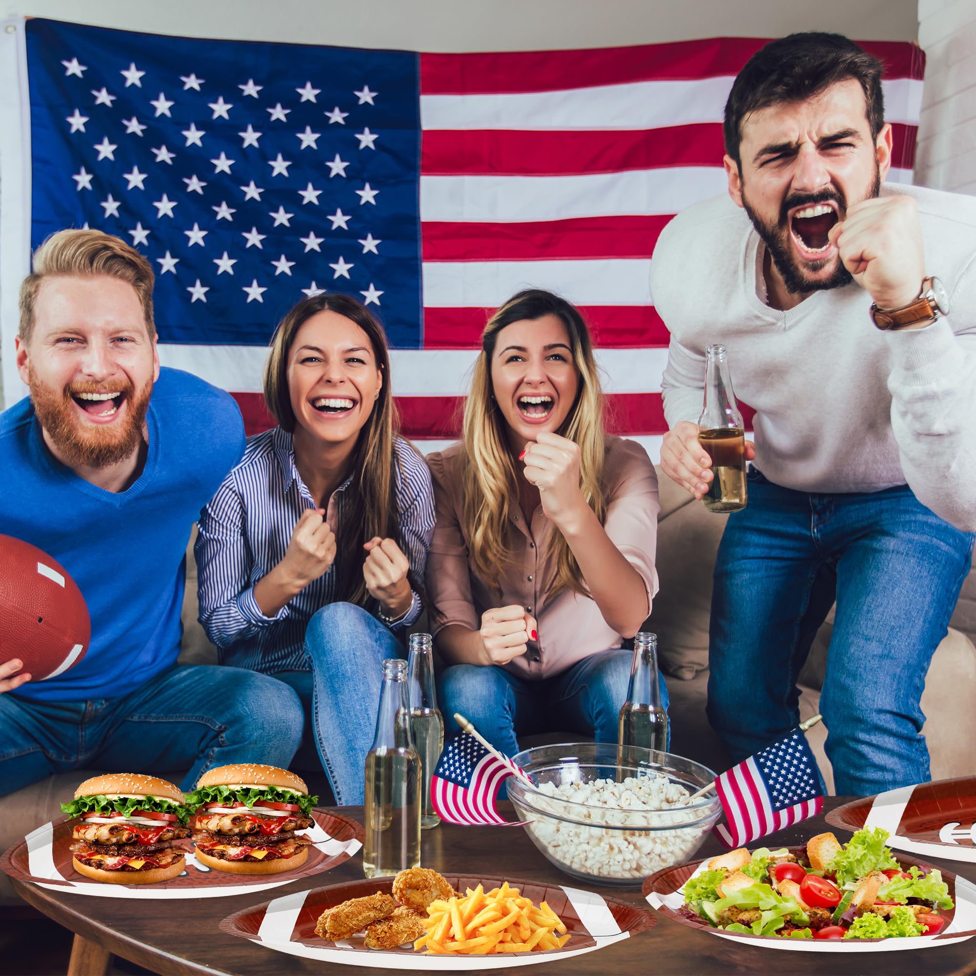 QZYL 50 PCS Football Plates, Football Party Plates, Football Shaped Disposable Paper Plates, Touchdown Party Plates, Football Party Supplies for Football Decorations Sports Birthday Decoration