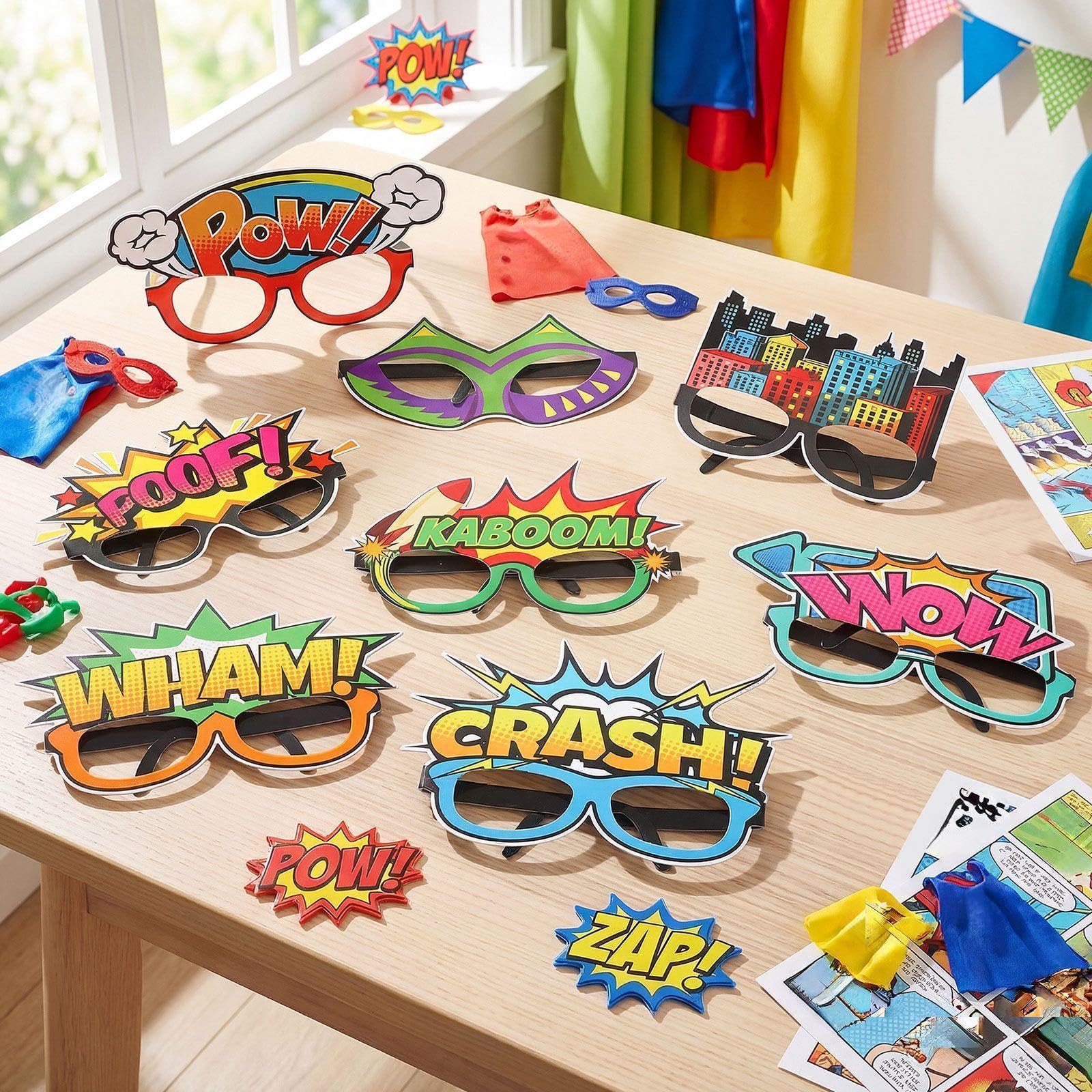 Harrycle 32 Pcs Hero Party Comic Book Paper Glasses Photo Booth Props