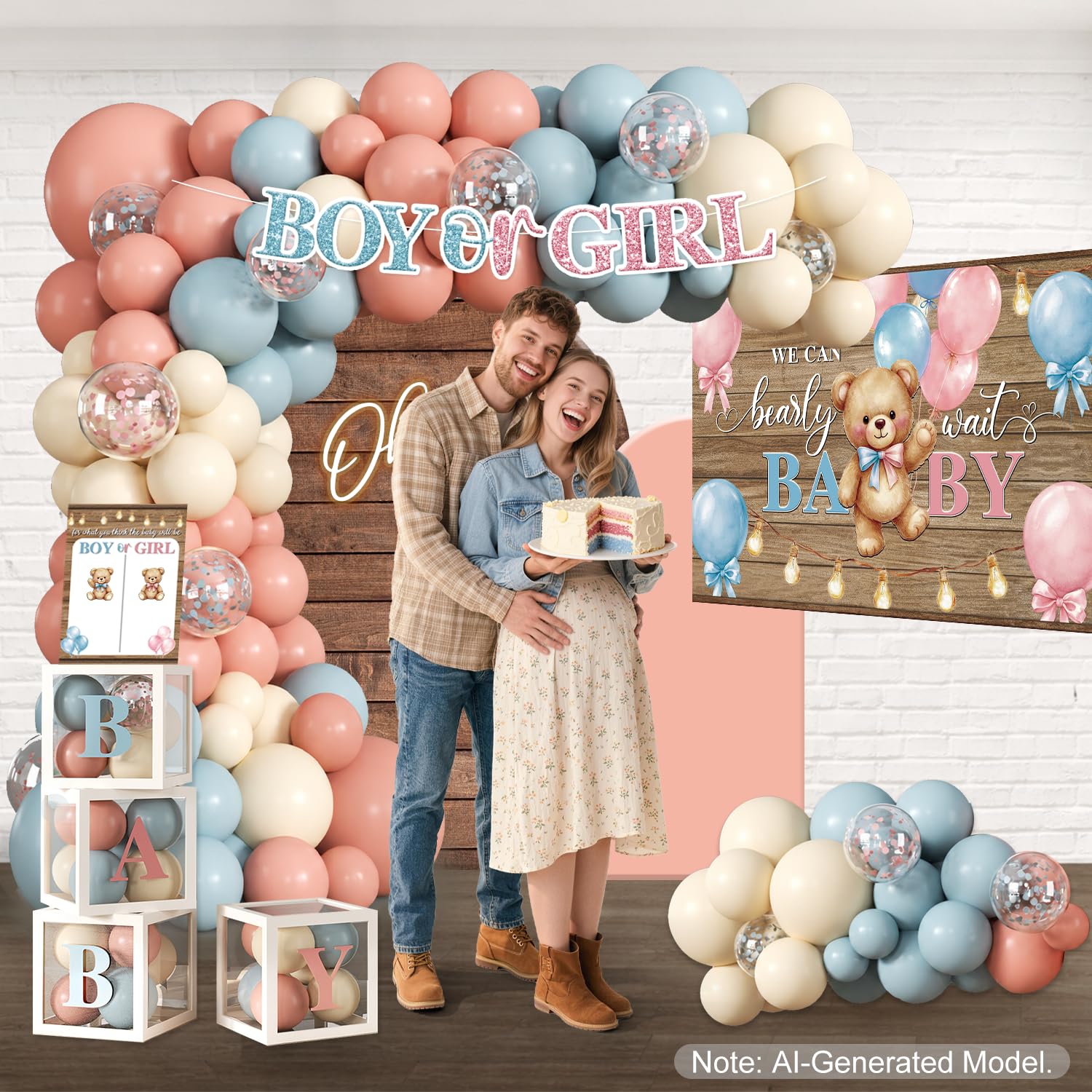 Fexivo 296Pcs Bear Gender Reveal Decorations, All-in-One Set for 25 Guests