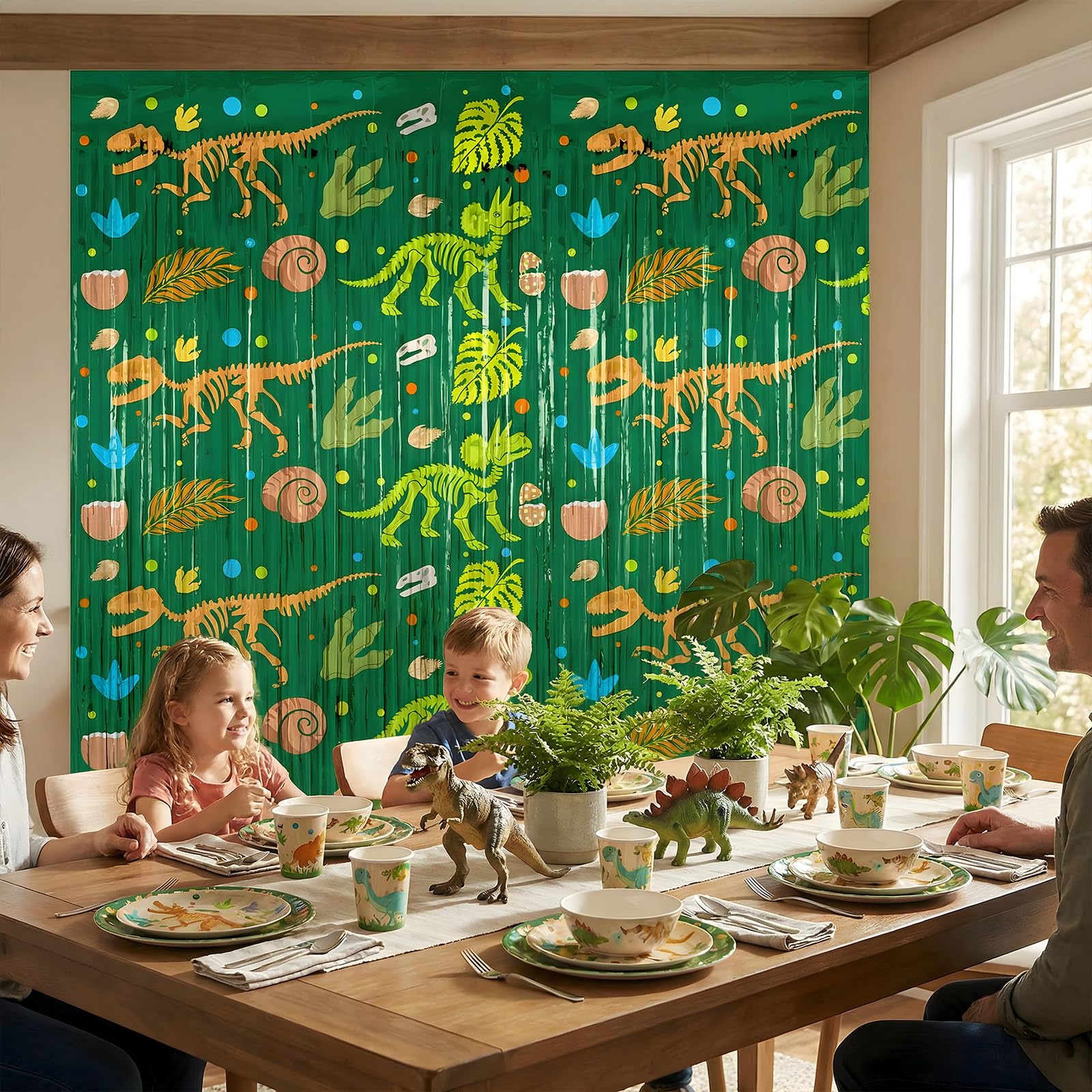2 Pack Dinosaur Foil Curtain, 3.3 x 6.6 Ft Dino Party Decorations Backdrop