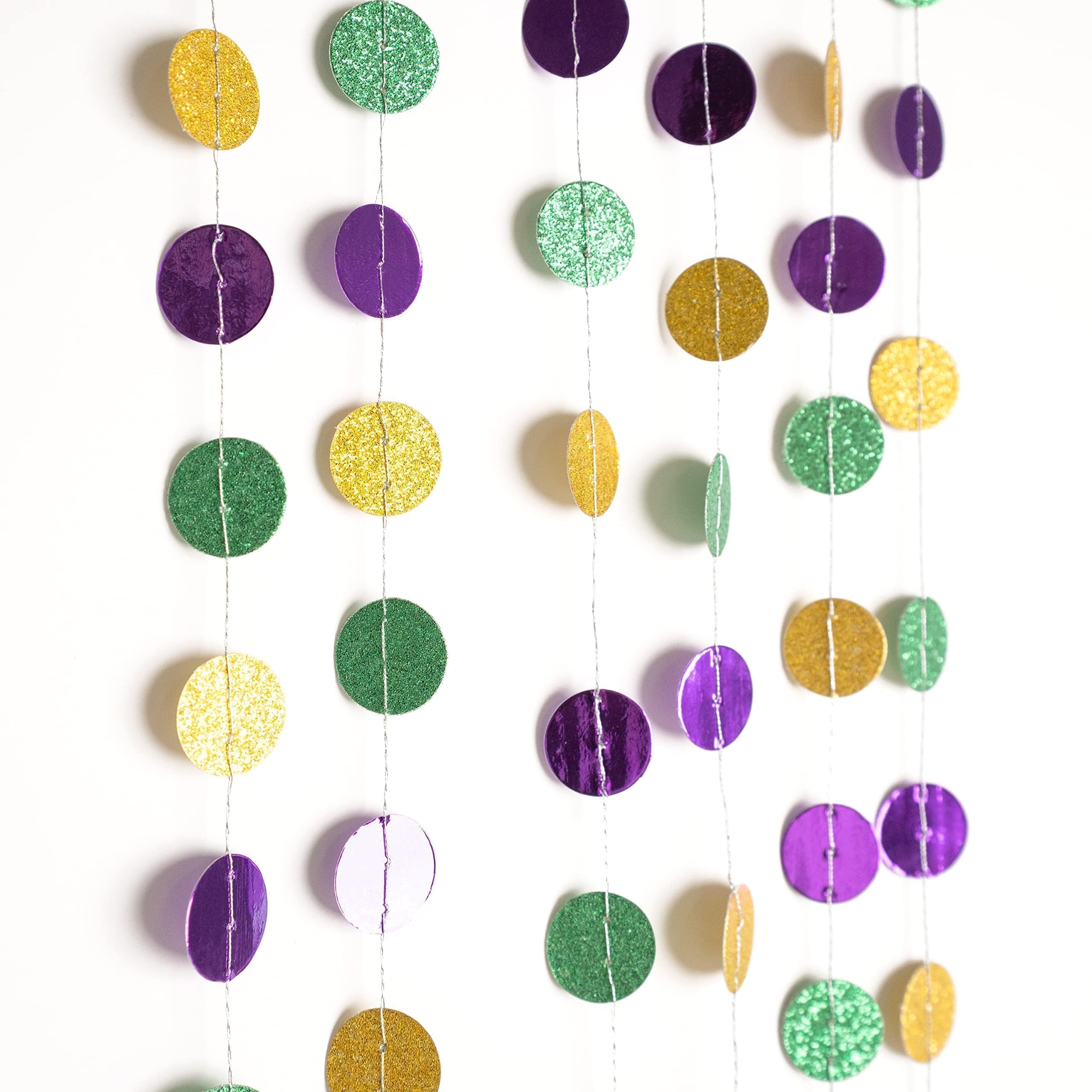 Cheerland Green Purple Gold Mardi Gras Mask Banner Paper Bead Garland Set for Mardi Gras Theme Party Decorations Triangle Flag Bunting for Fat Tuesday Party Supplies Carnival New Orleans Party Decor