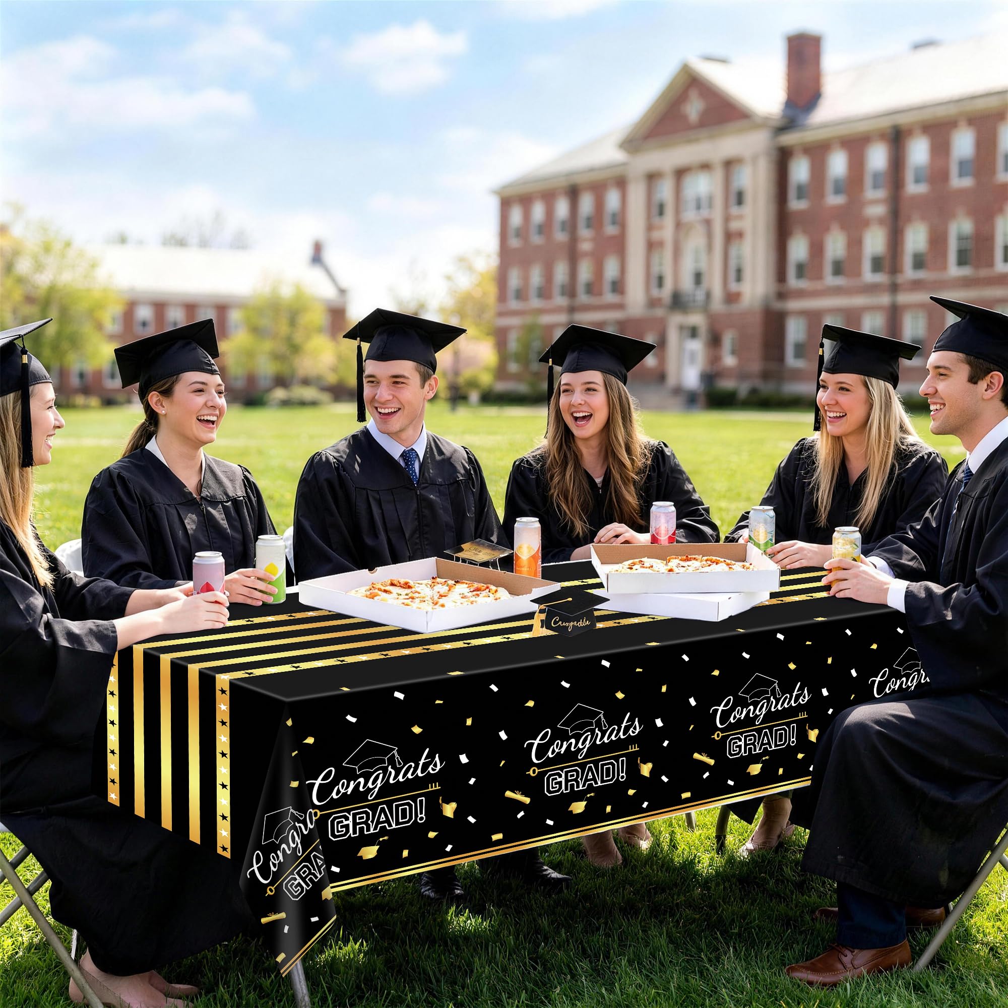 Childom 3 Pack Graduation Tablecloth,Graduation Decorations Class of 2026 Graduation Party Decorations,54"x108" Black and Gold Plastic Table Cloth Disposable Rectangle for Home,School,Party Supplies