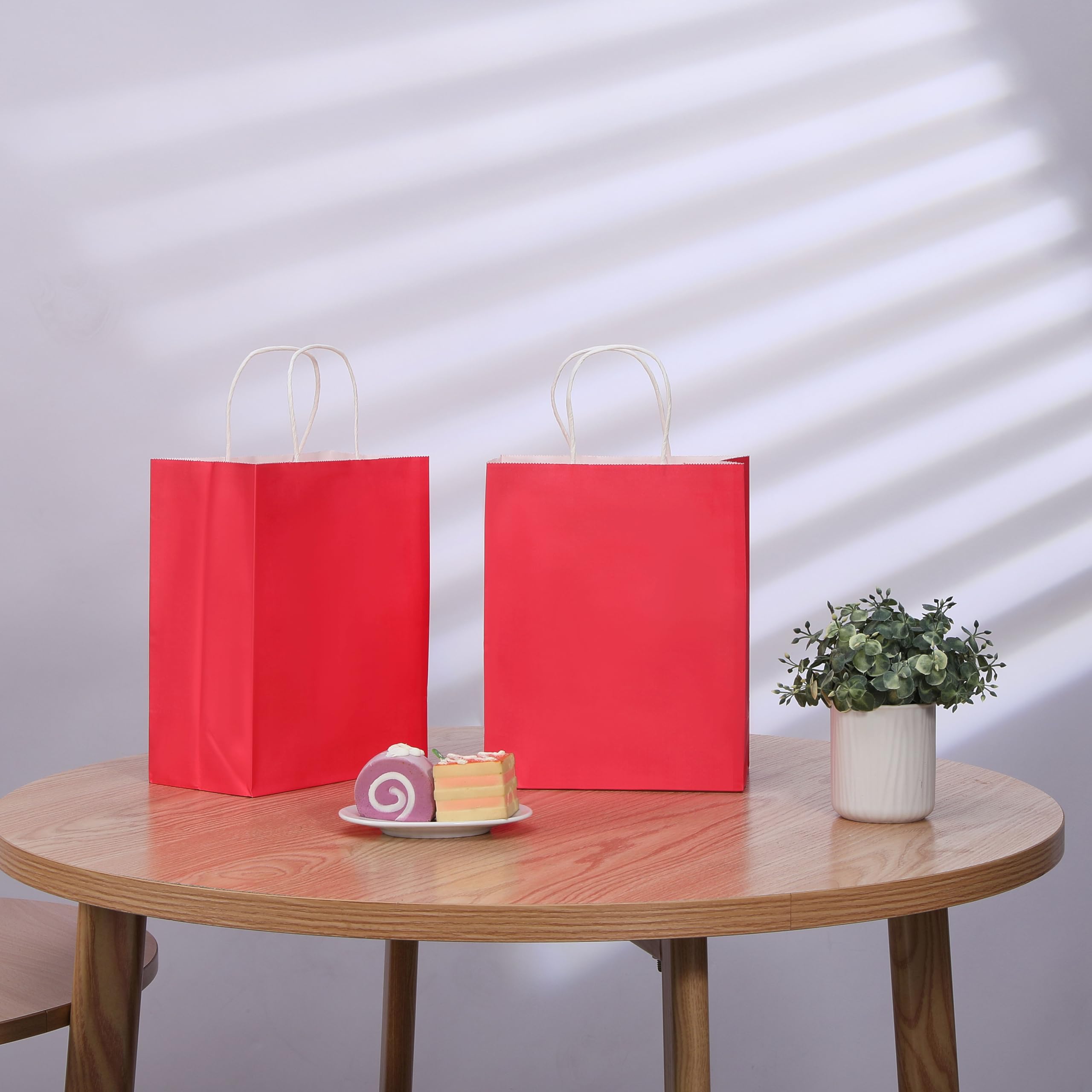 SUNCOLOR 25 Pack Red Gift Bags with Handles, 8x4.5x10 Inch Medium Paper Bags for Shopping, Retail, Party Favors, Wedding, Valentine's Day