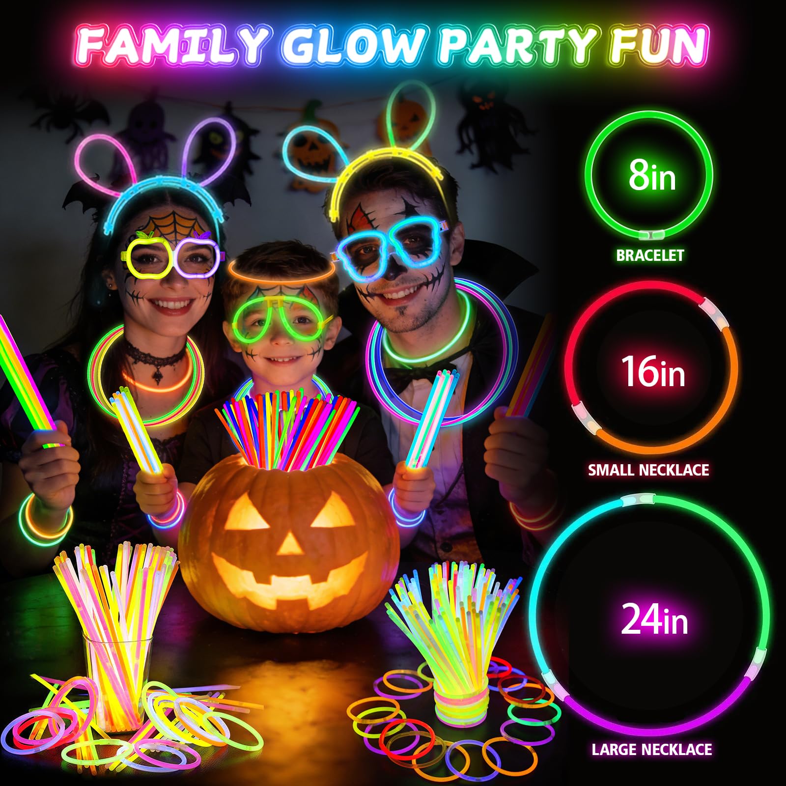 SHQDD 100 Glow Sticks Bulk Party Pack, 8” Neon Halloween Glow Sticks, DIY Glowsticks with Connectors Bracelets & Necklaces, Glow in the Dark Party Supplies for Kids, Adults, Parties