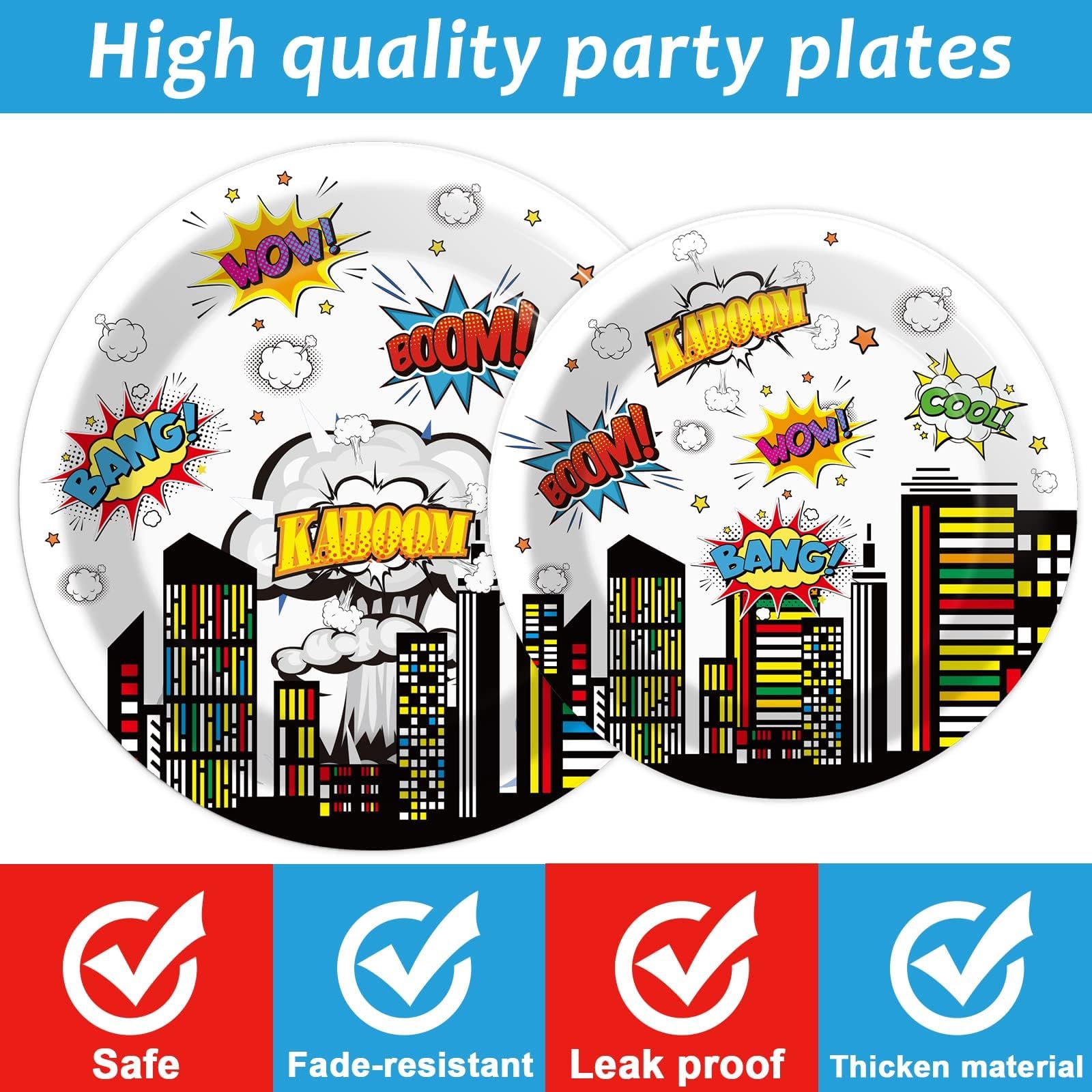 200pcs Super Party Plates Napkins Forks Hero Theme Party Tableware Set Hero Action Sign Party Disposable Paper Dessert Cake Dinnerware Boy Girl Happy Birthday Party Baby Shower Decor Supplies Serve 50