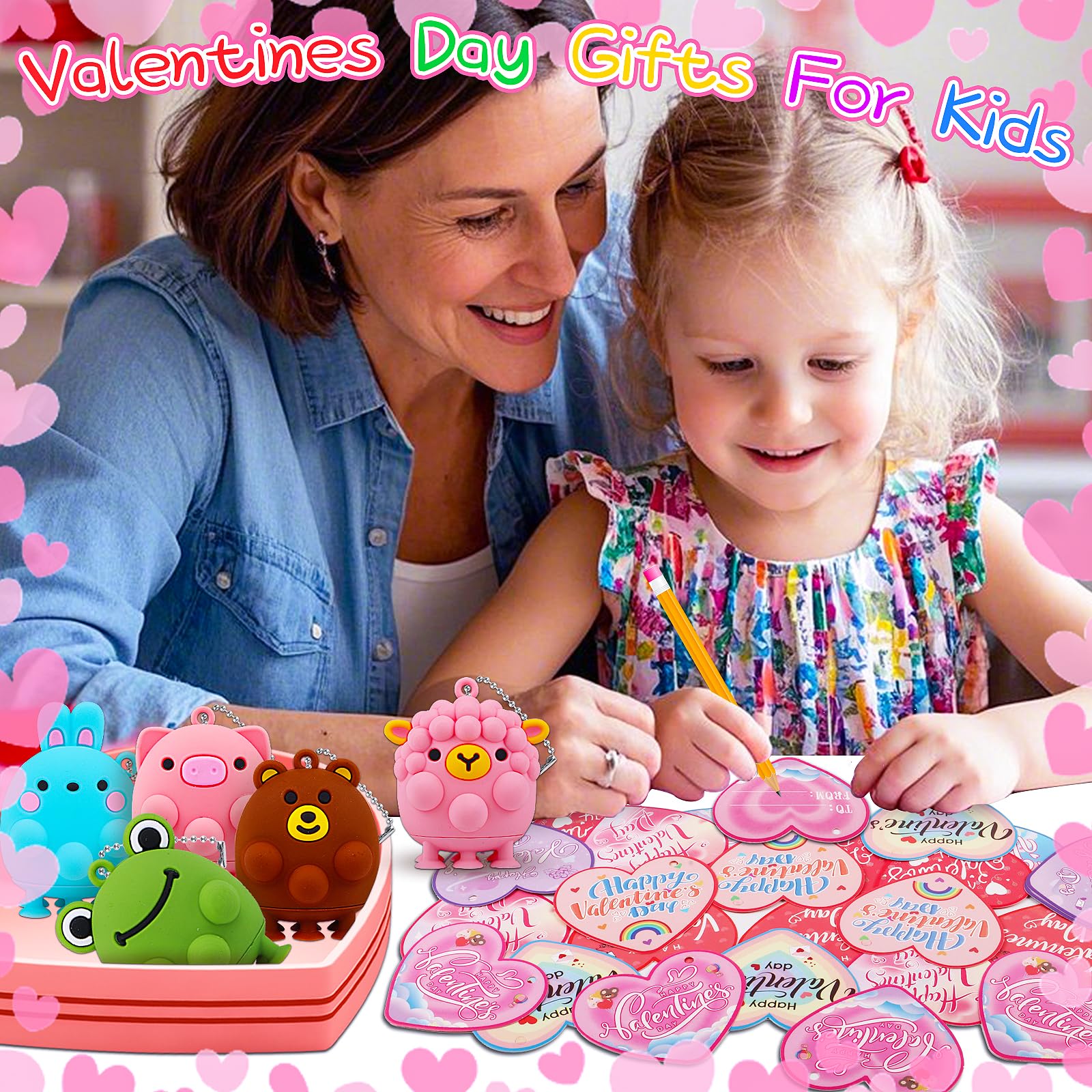 Valentines Day Cards for Kids School , 24PCS Animal Pop Suction Toys with Valentines Cards for Kids Classroom, Valentines Party Favors for Boys Girls