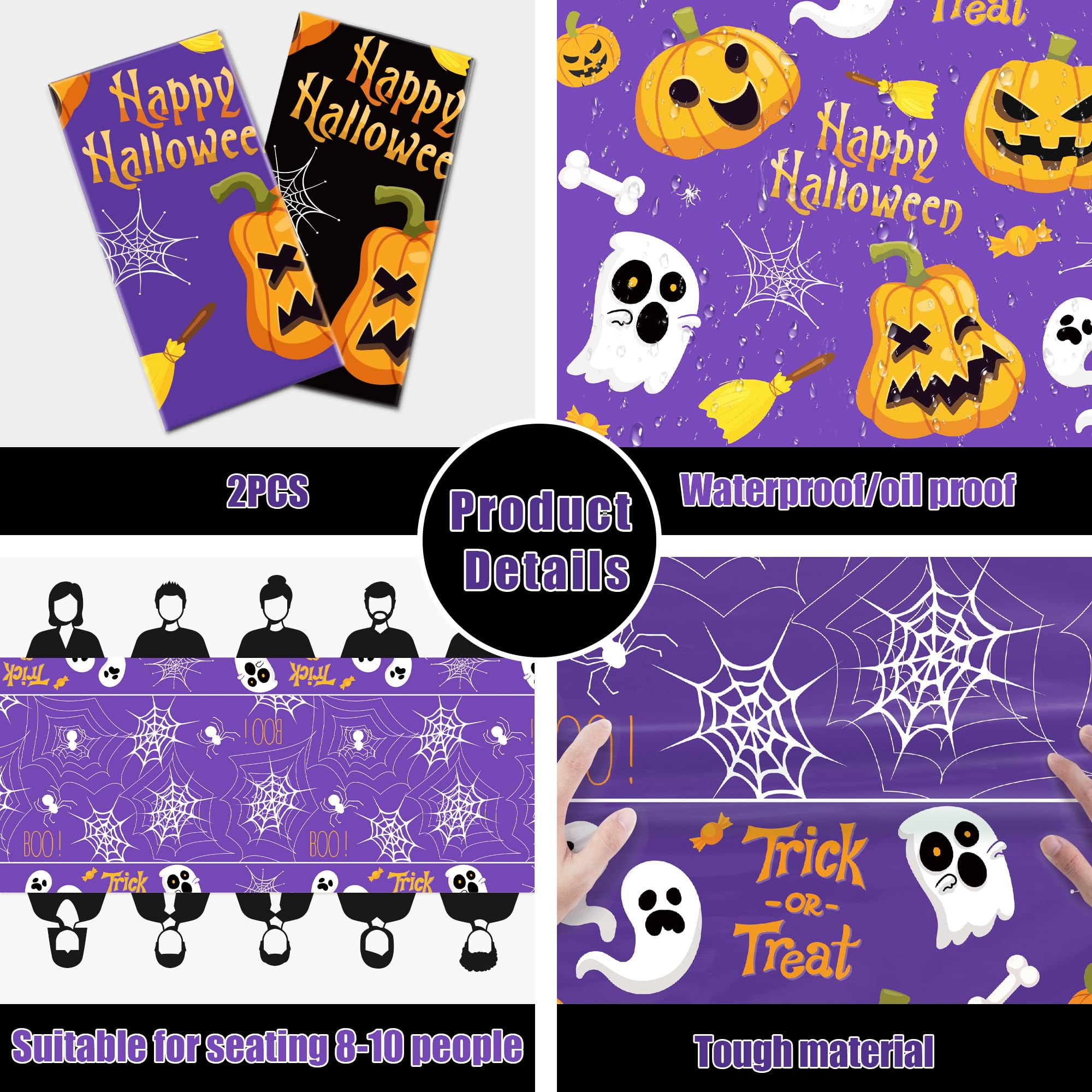 OHOME Halloween Decorations - Disposable Plastic Halloween Tablecloth | Halloween Party Decorations Favors Supplies for Table Decor Indoor Outdoor Backdrop Banner,2 Pack