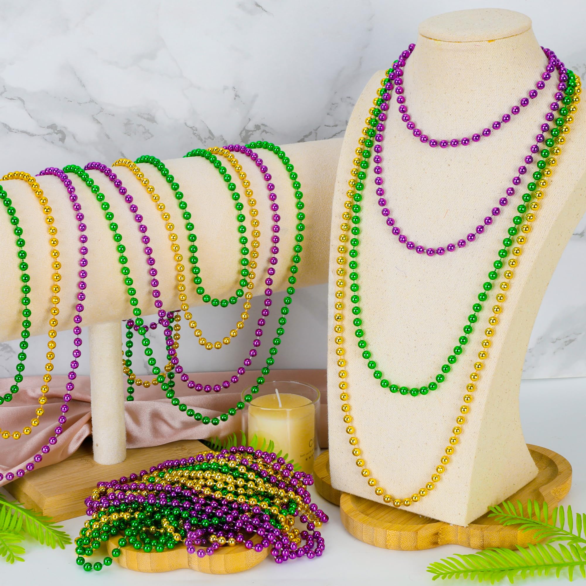 Huskein 200PCS Mardi Gras Beads, 33" Bead Necklace, Mardi Gras Accessories, Purple Gold Green Party Beads Parade Favors Bulk for Christmas Wedding Birthday Party Supplies Decor