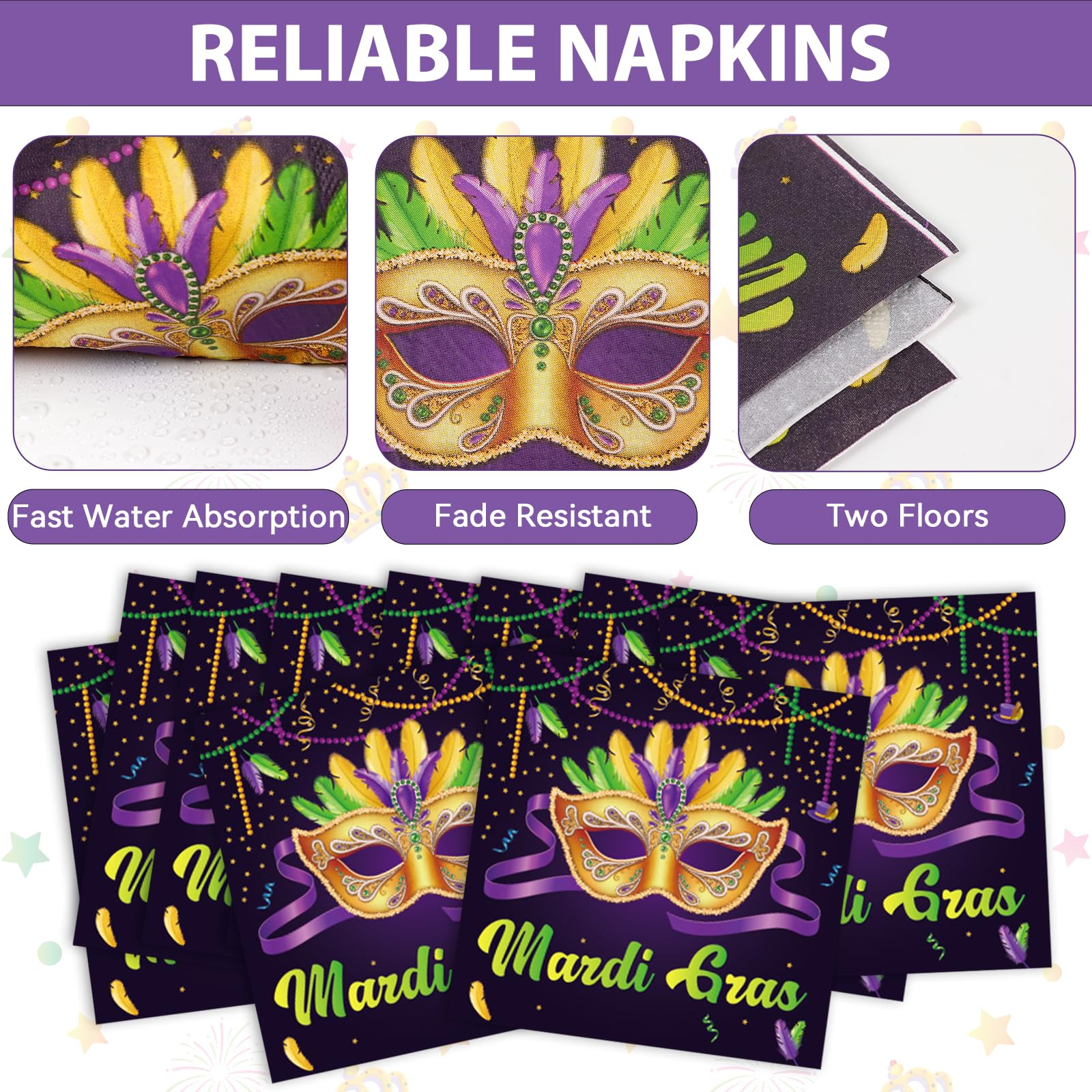 OBUSATT 96Pcs Mardi Gras Party Supplies Mardi Gras Paper Plates Napkins Forks Black Masquerade Mask Dinnerware Disposable New Orleans Party Decorations MardiGrass Tableware Serves 24