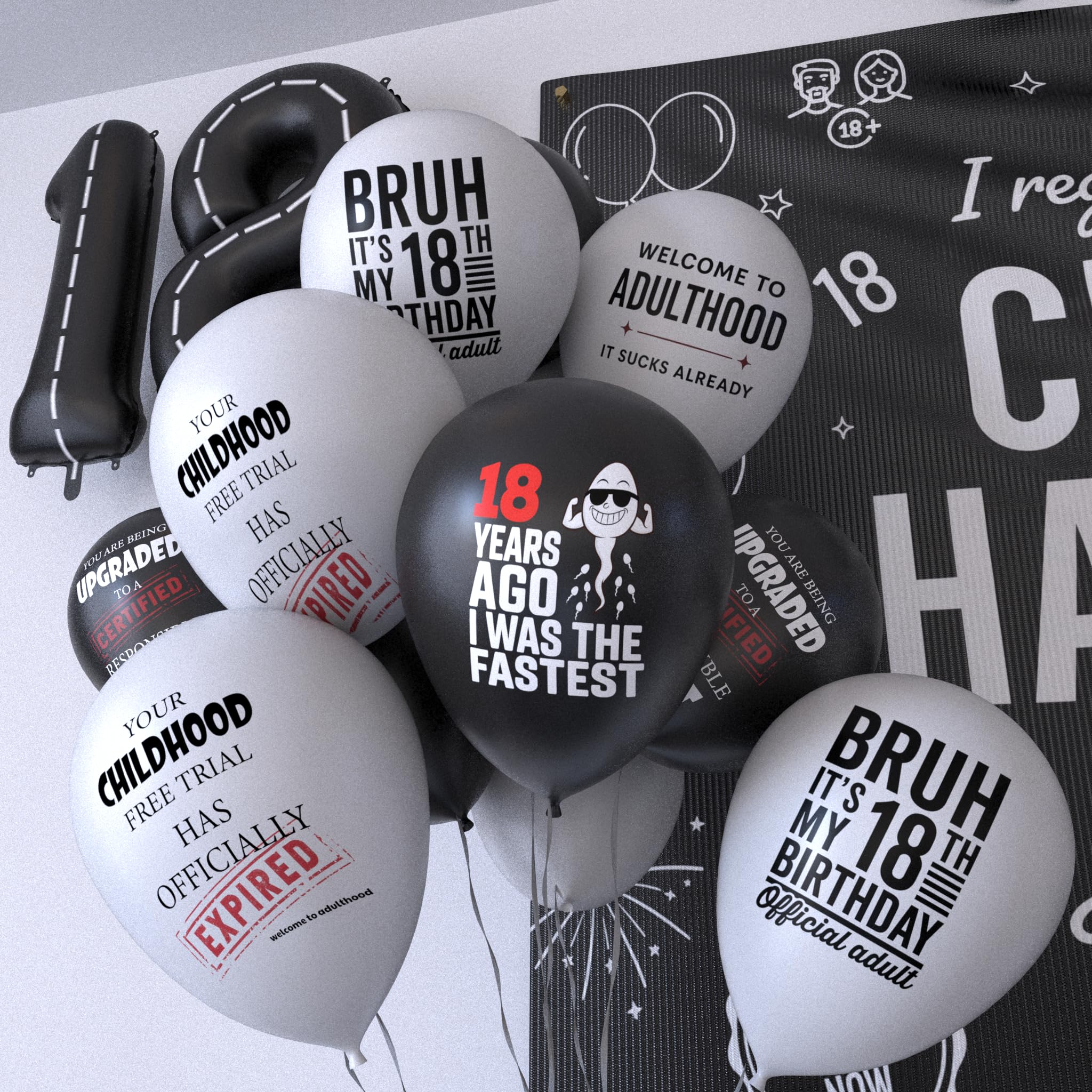 18th Birthday Decorations For Boys Includes Banner, Backdrop, Tablecloth, Latex Balloons, Foil Balloons, Cake Topper, Cupcake Toppers & Hanging Swirls