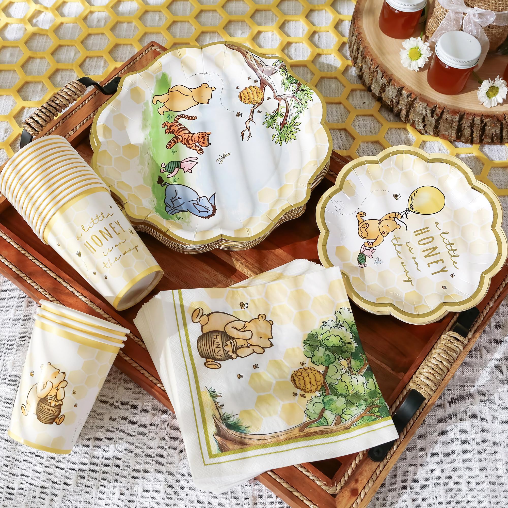Kate Aspen Honey Bear 78-Piece Winnie Baby Shower Plates and Cups and Napkins Sets for 16 Guests, Classic Winnie Baby Shower Decorations Boy or Girl, Party Paper Plates & Party Supplies