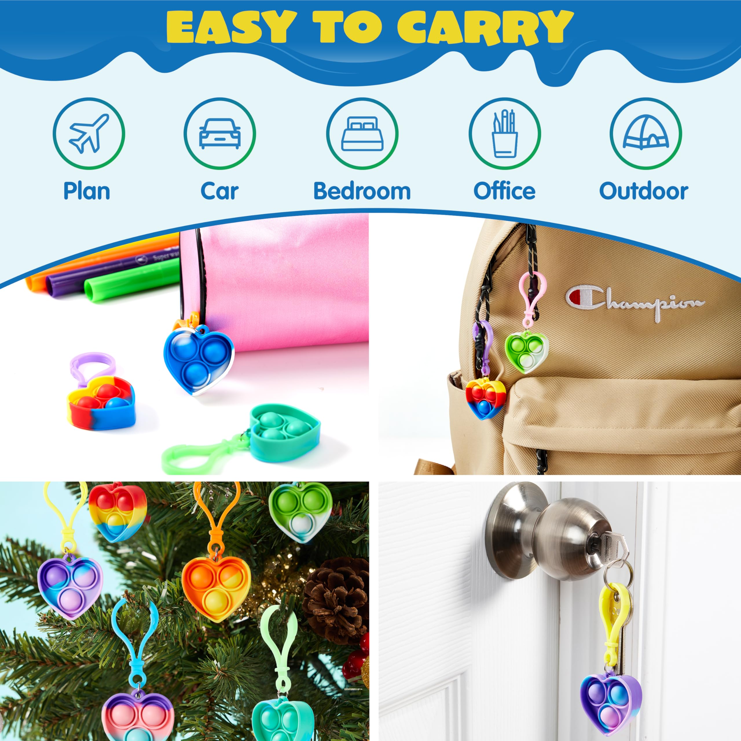 JOYIN Heart Pop Fidget Keychain 30 Pack Pop Fidget Toys Bulk Party Favors for Kids 4-8,8-12 Years, Halloween Birthday Goodie Bags Stuffers Back to School Gifts Classroom Prizes Sensory Toys