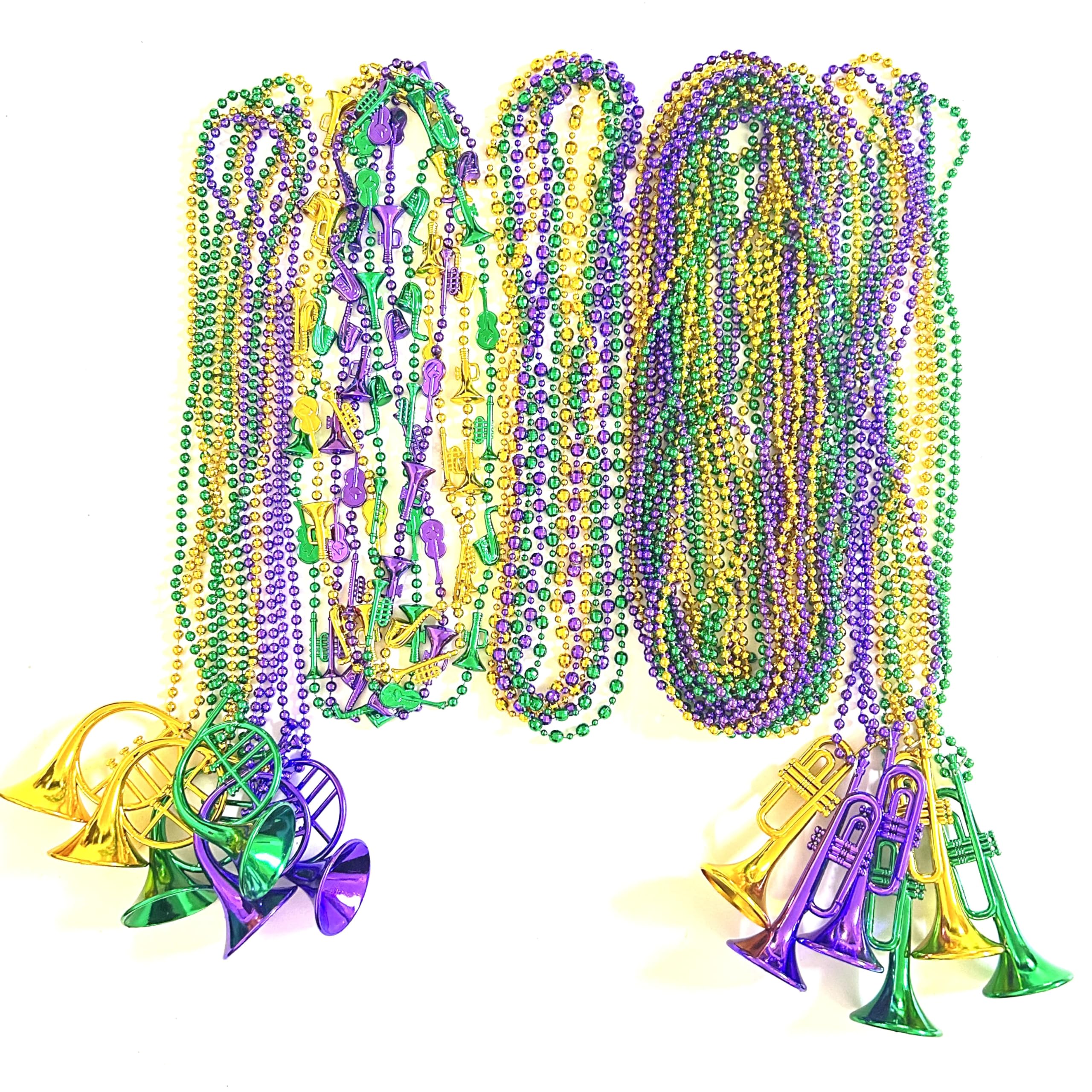 Afson 72 Pcs Mardi Gras Bead Necklaces Bulk Gold Purple Green Mardi Gras Bead Necklaces Holiday Parade Party Supplies