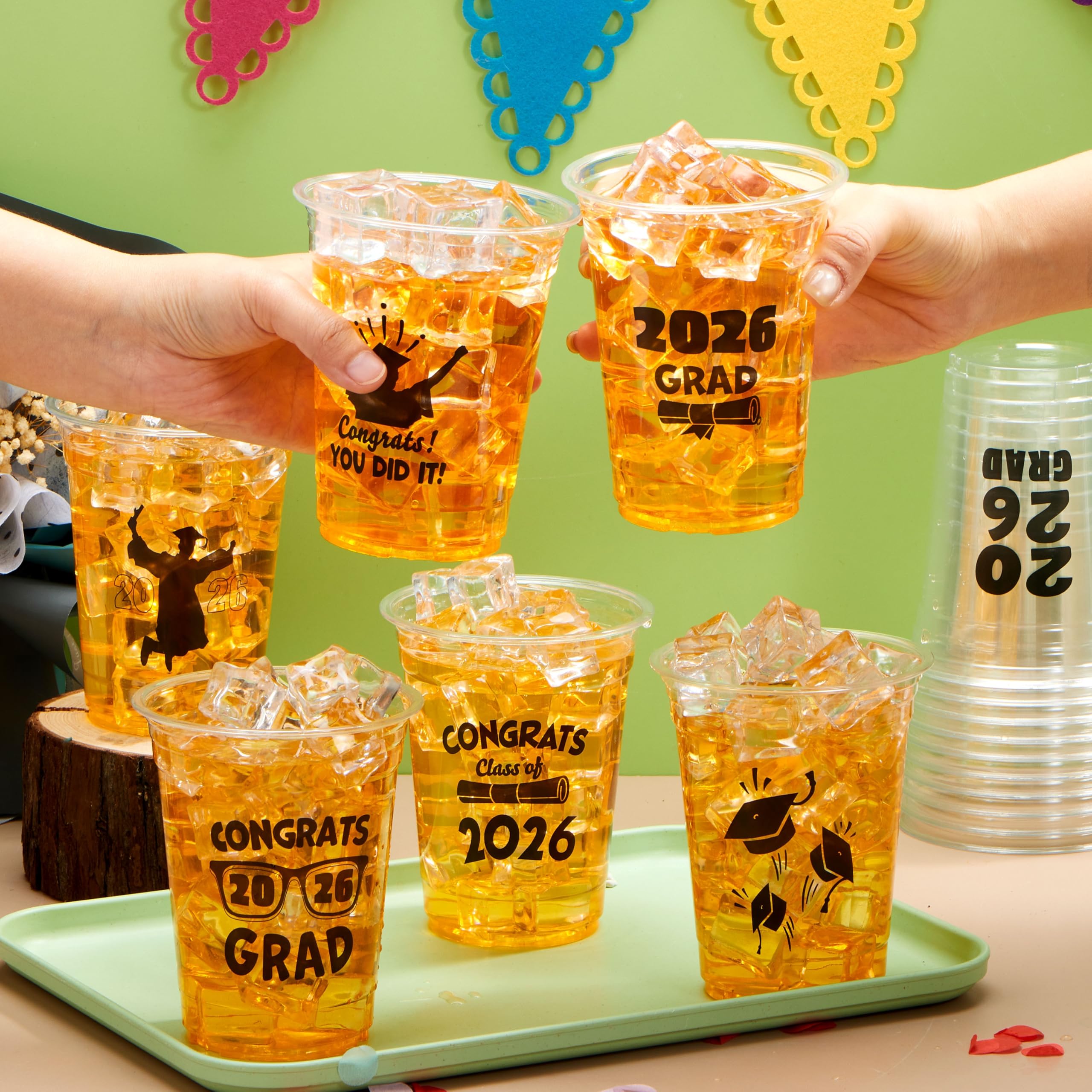 JOYIN 24 Pcs 16OZ Graduation Plastic Party Cups, Black Class of 2026 Decorations, Personalized Graduation Cups for College High School Grad Party Favors Supplies