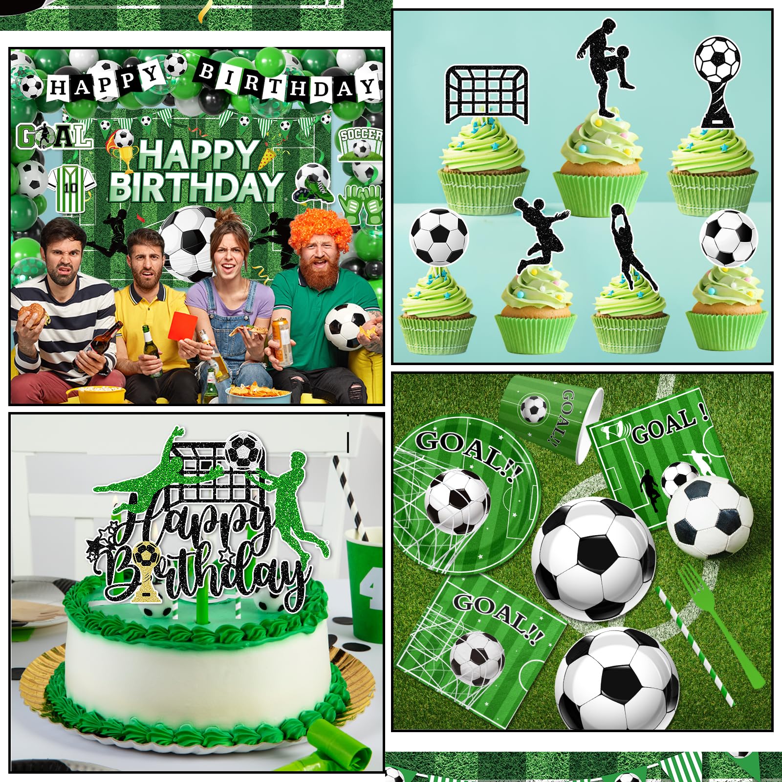 Soccer Birthday Party Decorations,276pcs Soccer Party Decorations Soccer Birthday Plates Napkins Cups Tablecloth Backdrop Cake Topper Balloon Arch for Soccer Party Supplies,Serve 24