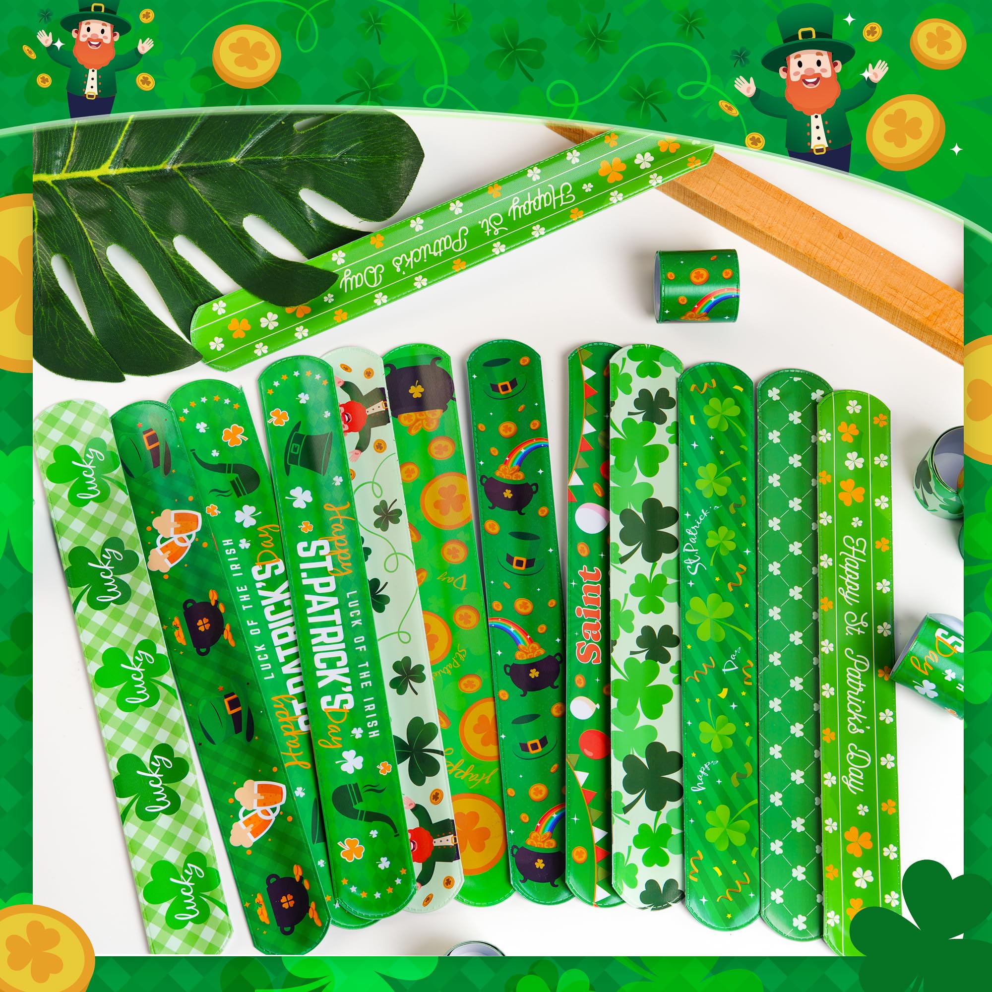 Childom 36 Pcs St. Patrick's Day Slap Bracelet,St Patricks Day Favors,St Patricks Day Decorations Gifts Bracelet Decorations,Bracelets Bulk for Home School Classroom Prizes Anniversary Holiday Outdoor