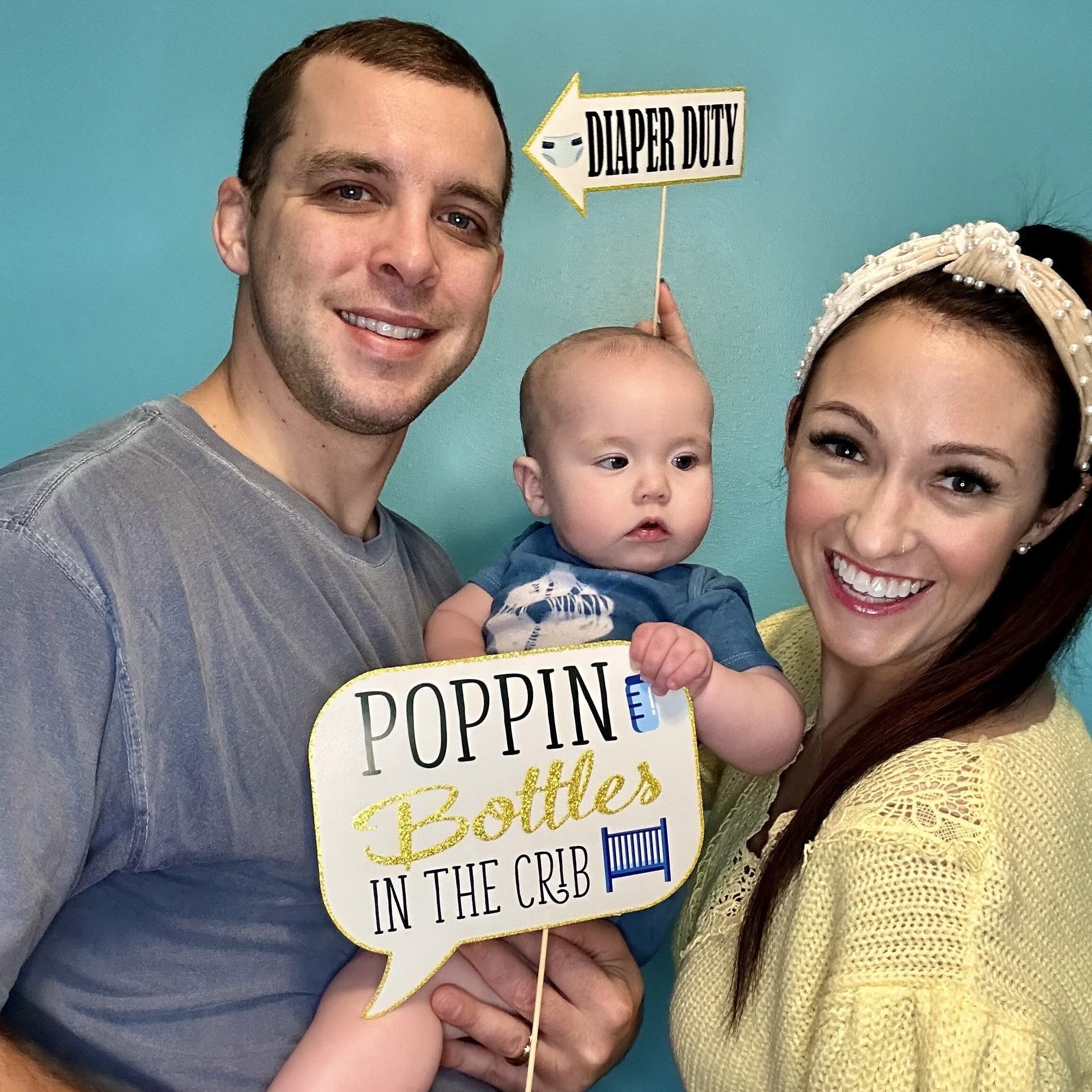 Boy Baby Shower Photo Booth Props - 41-pc Photo Booth Kit with 8 x 10-Inch Sign, 60 Glue Dots, 45 Sticks - Picture Props for Baby Shower