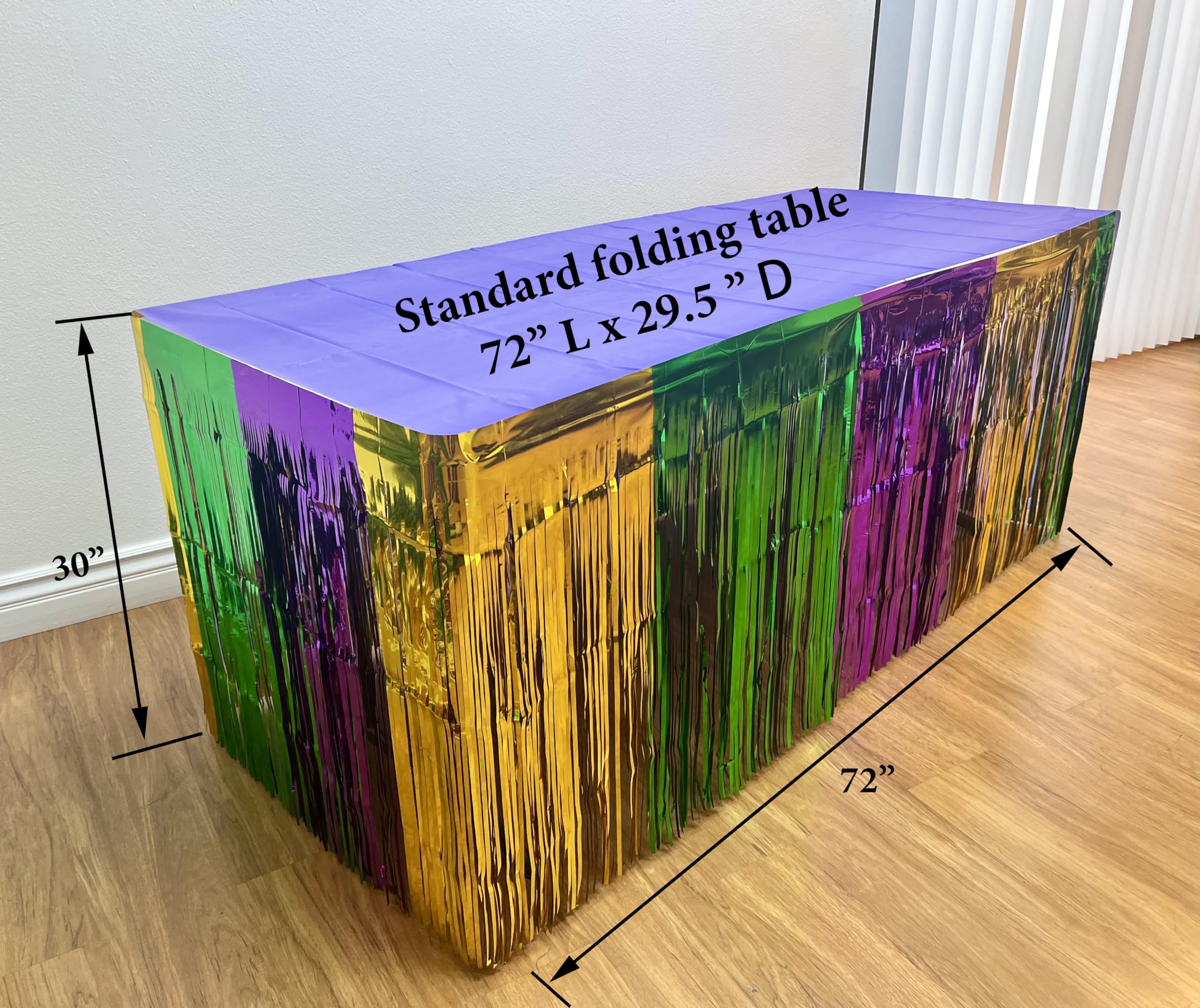 Giftexpress 2-pk Mardi Gras Metallic Fringe Table Skirts, Mardi Gras Party Table Skirt, Mardi Gras Table Decoration