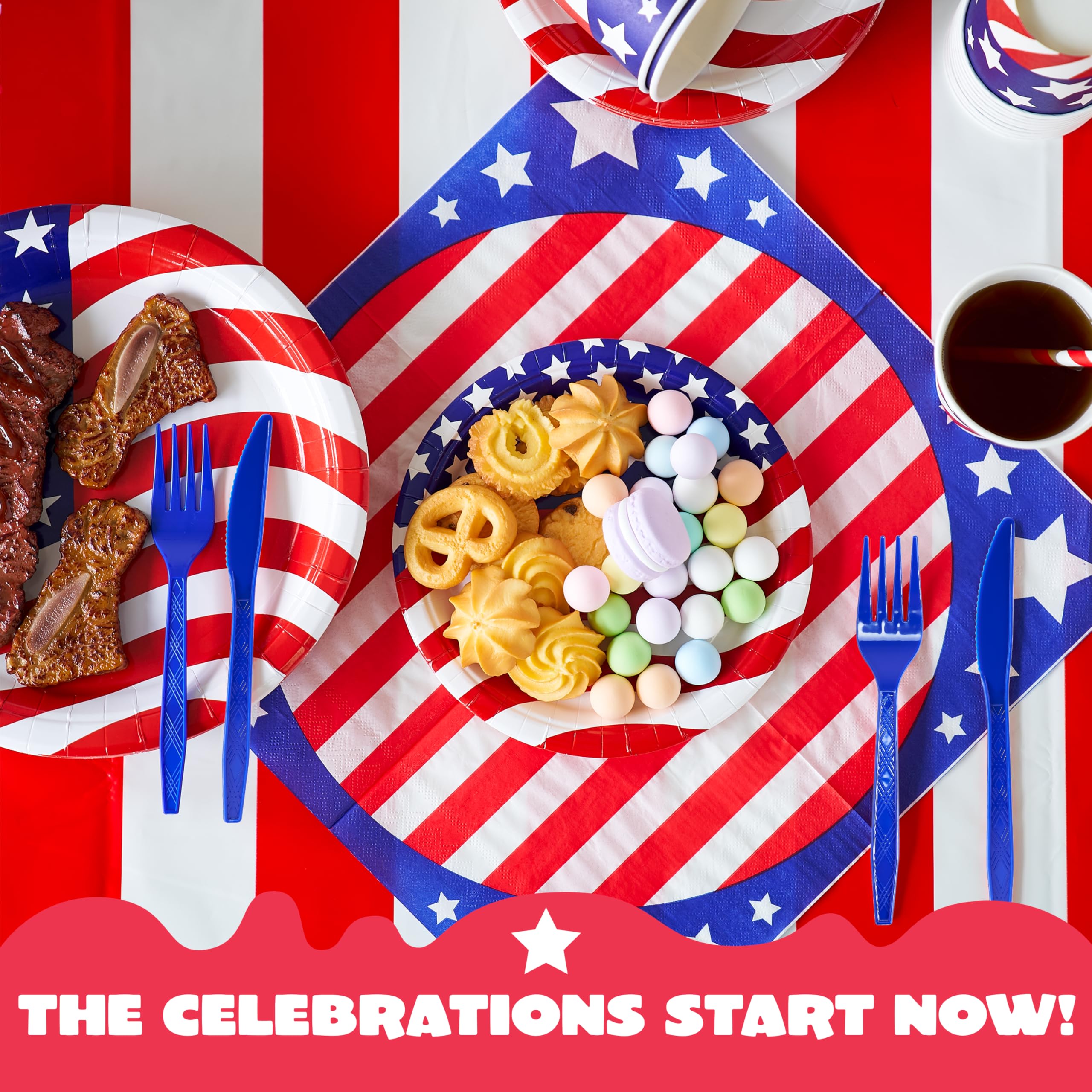 JOYIN 180 Pcs Patriotic Party Supplies Dinnerware Set of 30 Plates,30 Napkins,30 Paper Cups and 90 Plastic Utensils for 4th of July Celebration, Memorial Day, Patriotic Party Decoration (Serves 30)