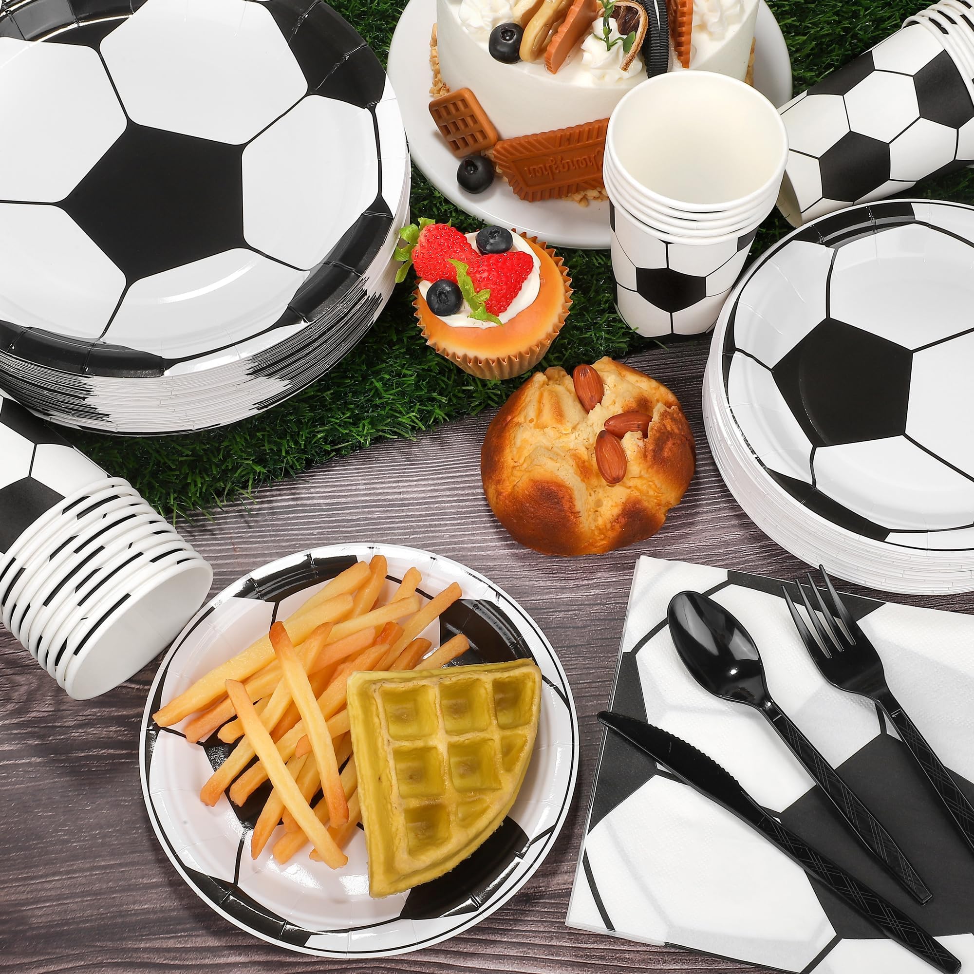 Kochorie 400 Pieces Soccer Disposable Party Tableware Sets Including Plates Cups Napkins Cutlery Serves 50 for Soccer Games Sports Birthday Party Decorations