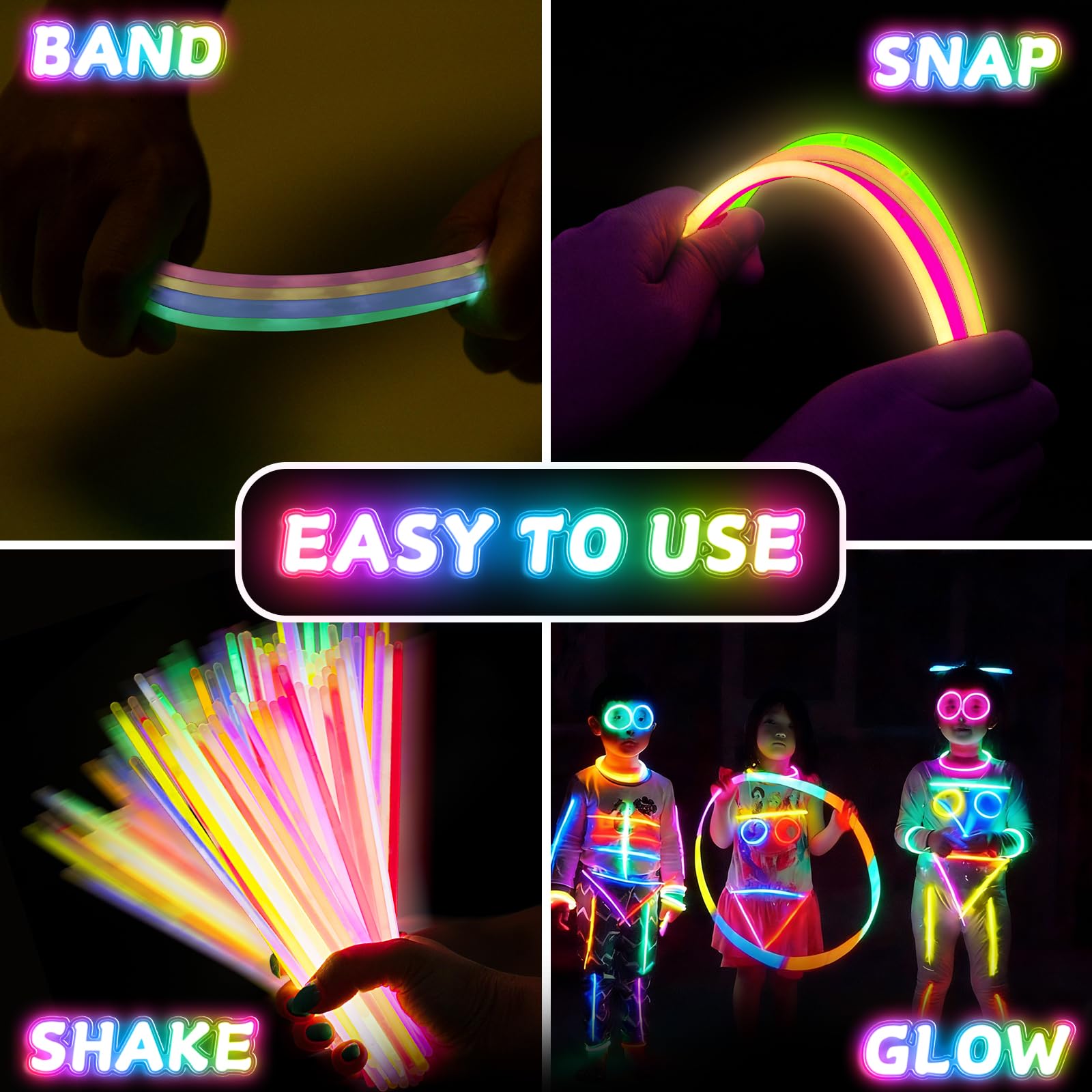 SHQDD 100 Glow Sticks Bulk Party Pack, 8” Neon Halloween Glow Sticks, DIY Glowsticks with Connectors Bracelets & Necklaces, Glow in the Dark Party Supplies for Kids, Adults, Parties