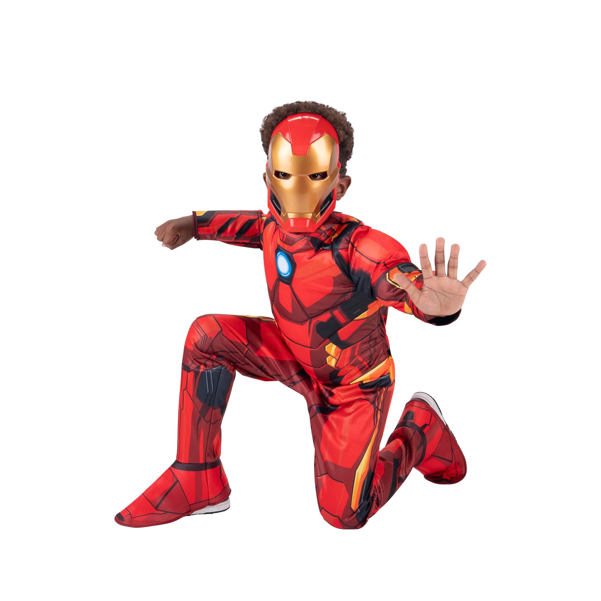 Marvel Iron Man Official Youth Halloween Costume - Premium Quality Padded Jumpsuit with Plastic Mask (S) Red