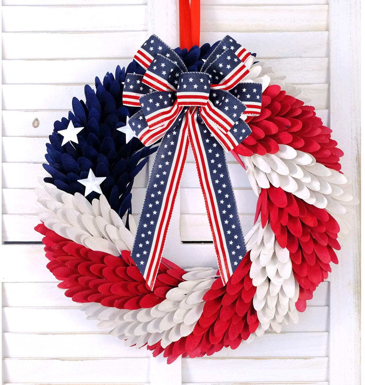 2 Pack 4th of July Decor Bow for Wreath,Red White Blue Stripe Stars Tree Topper Bows for Patriotic,Independence Day,Memorial Day,Veteran's Day,Front Door Indoor Outdoor Decorations