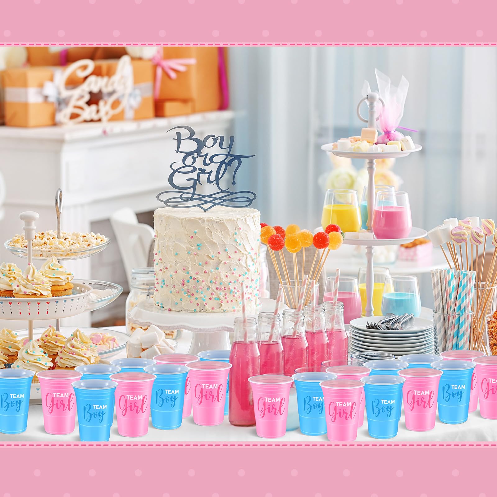 Norme 60 Pcs Gender Reveal Plastic Blue Pink Cups Gender Reveal Cups Supplies Team Boy Team Girl Disposable for Party Favors Games Beverage Drink Tableware (12 oz)