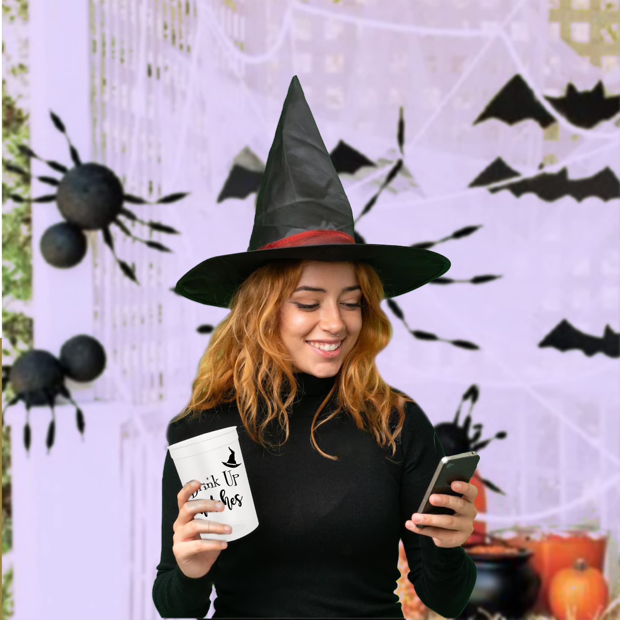 Drink Up Witches Halloween Cups For Adults, Set of 12 Party Cups, 16 Oz Each Reusable Plastic Cup, Halloween Party Favors For Adults, Perfect Spooky Cup for Drinkware and Decorations