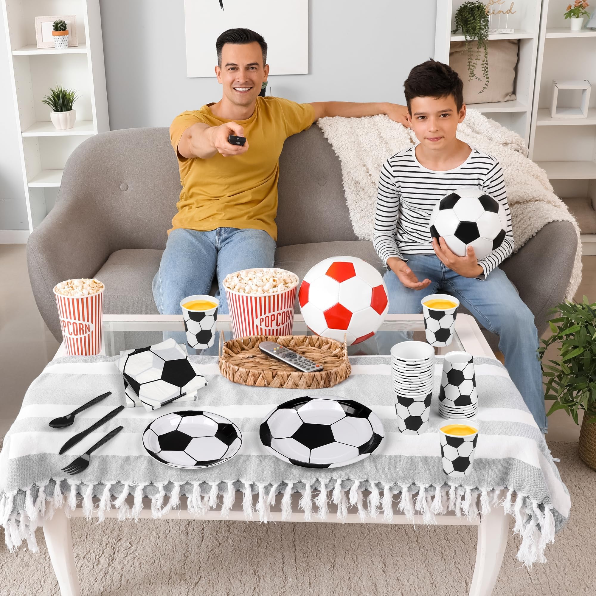 Kochorie 400 Pieces Soccer Disposable Party Tableware Sets Including Plates Cups Napkins Cutlery Serves 50 for Soccer Games Sports Birthday Party Decorations