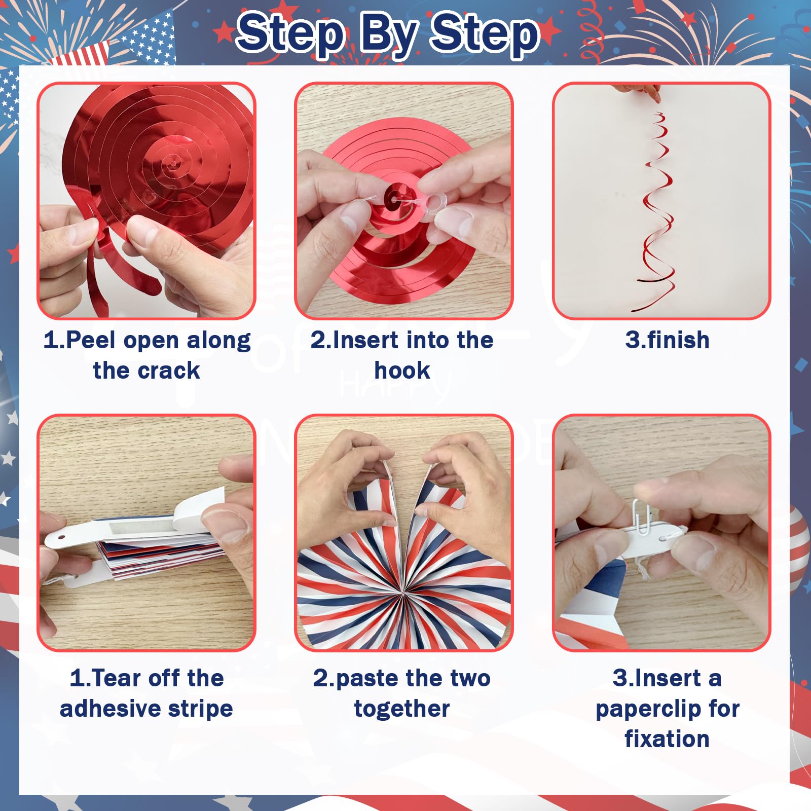 250th Anniversary Party 4th of july Decorations Set, 29 PCS Red White Blue Patriotic Decor with Paper Fans, Pom Poms, Tablecloth, Hanging Swirls and Door Banners