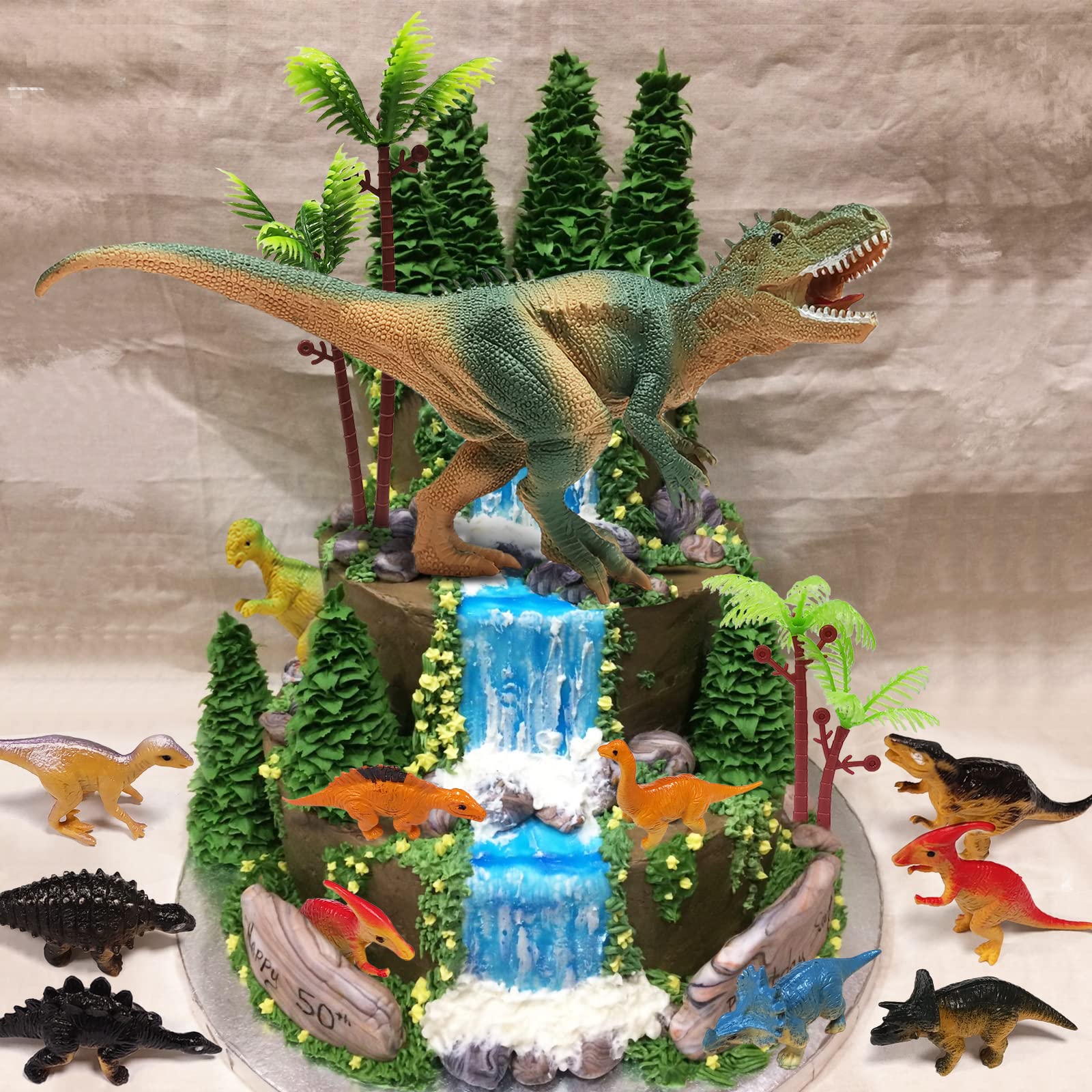 GLAHORSE 26 PCS Dinosaur Cake Toppers With Dinosaur Eggs Leaves Trees Cake Decorations For Birthday Party,dinosaur Themed party, Wild Animals Party,Kids Party Cake Decorations