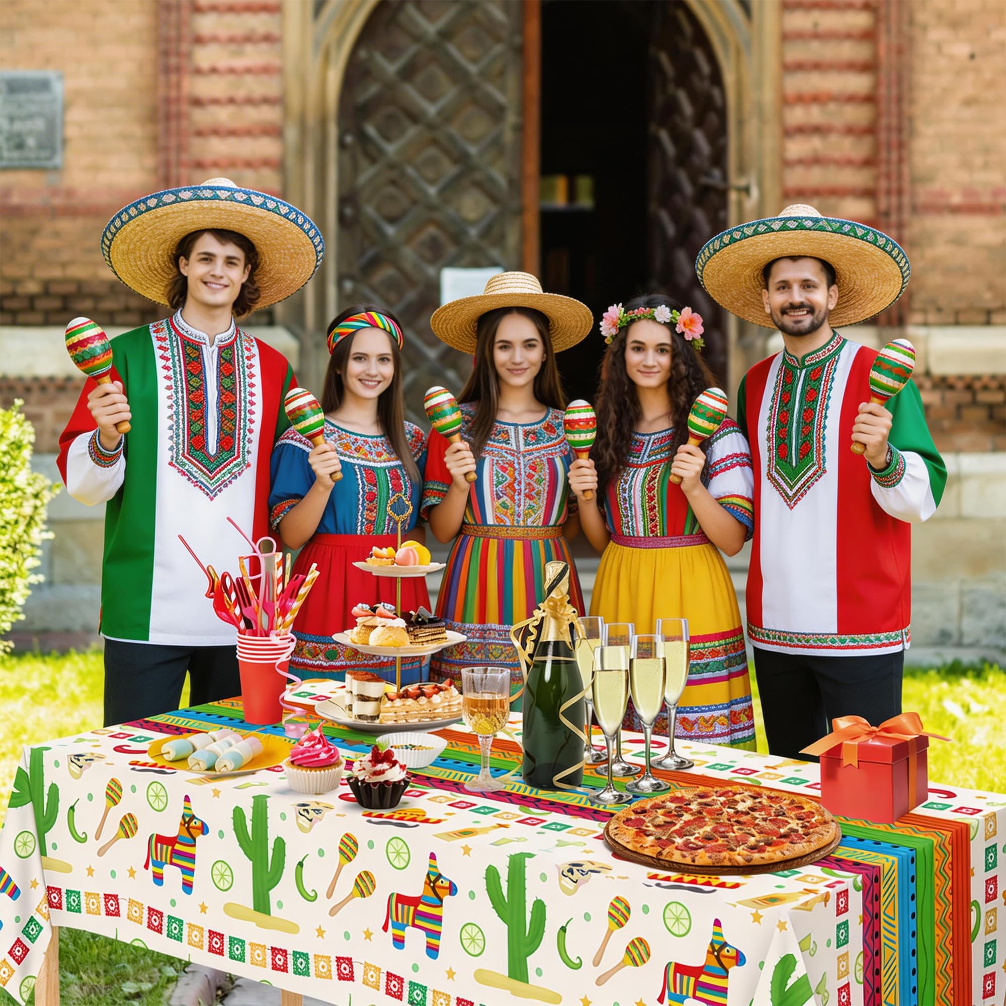 Cinco De Mayo Decorations - Fiesta Mexican Party Tablecloth | Cinco De Mayo Table Decorations for Taco Party - Mexican Theme Birthday Fiesta Party Favors Accessories for Home Dining Kitchen,2 Pack