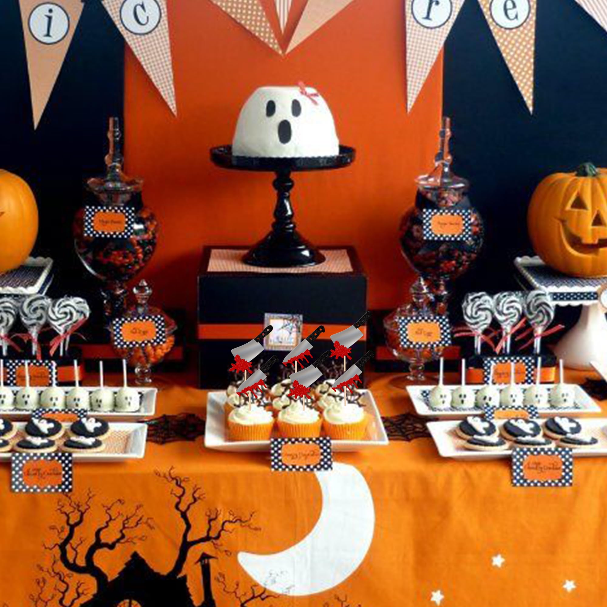 24 PCS Halloween Cupcake Toppers Glitter Spider Witch Hat Spooky Ghost Cat Pumpkin Cupcake Picks for Halloween Theme Baby Shower Kids Boys Girls Birthday Party Cake Decorations Supplies