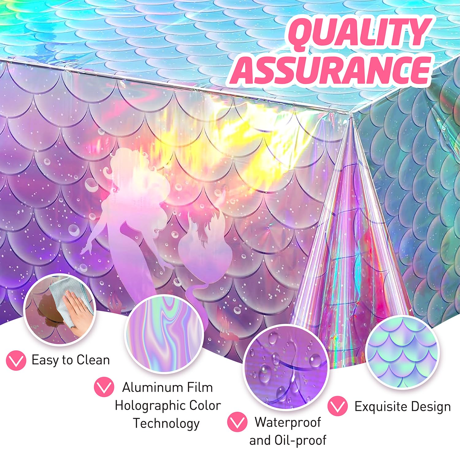 146Pcs Shell Plates and Napkins Iridescent Mermaid Party Supplies Includes Plates, Napkin, Fork, Cup, Straw, Tablecloth, Banner Seashell for Under the Sea Birthday Party Decorations, Serves 24