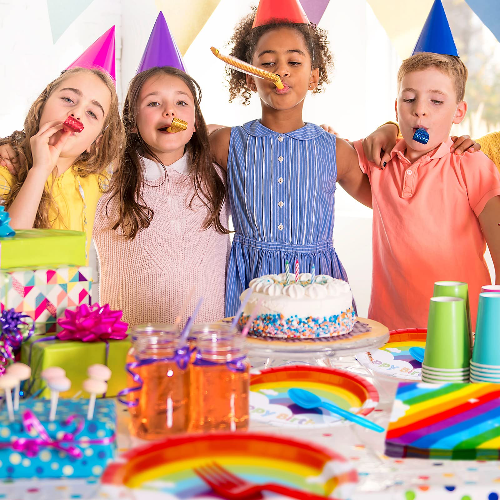 Jetec 240 Pcs Rainbow Birthday Party Supplies for 40 Guests, Colorful Disposable Tableware Set with Plates Napkins Cutlery, Easy Party Decorations for Birthday, Baby Shower, Rainbow Theme Celebration