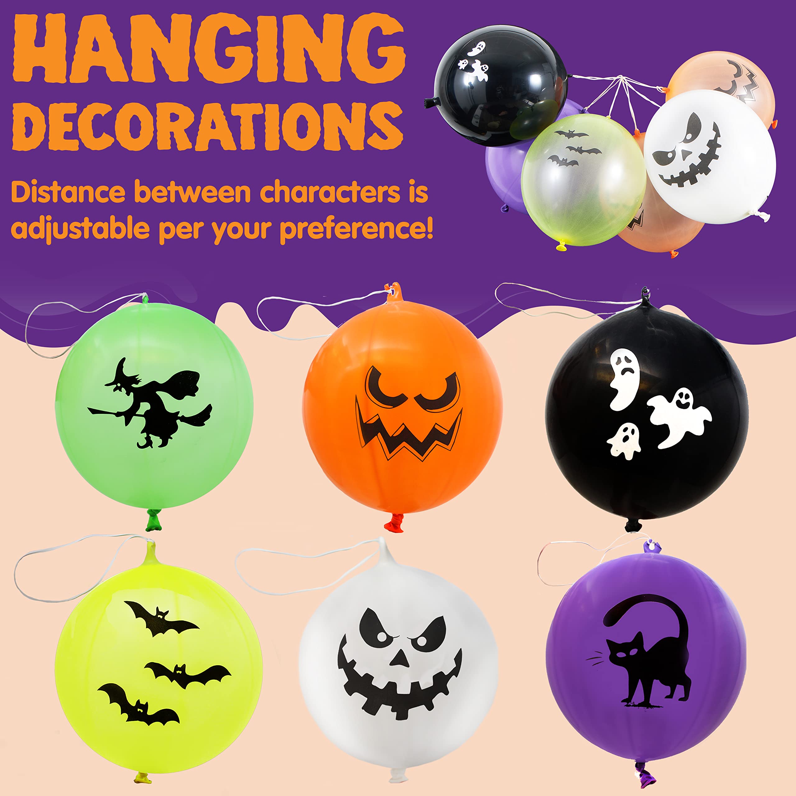 JOYIN 36 Pieces Halloween Punch Balloons for Halloween Punching Balloon Party Favor Supplies Decorations, Trick or Treat Toys,School Classroom Game