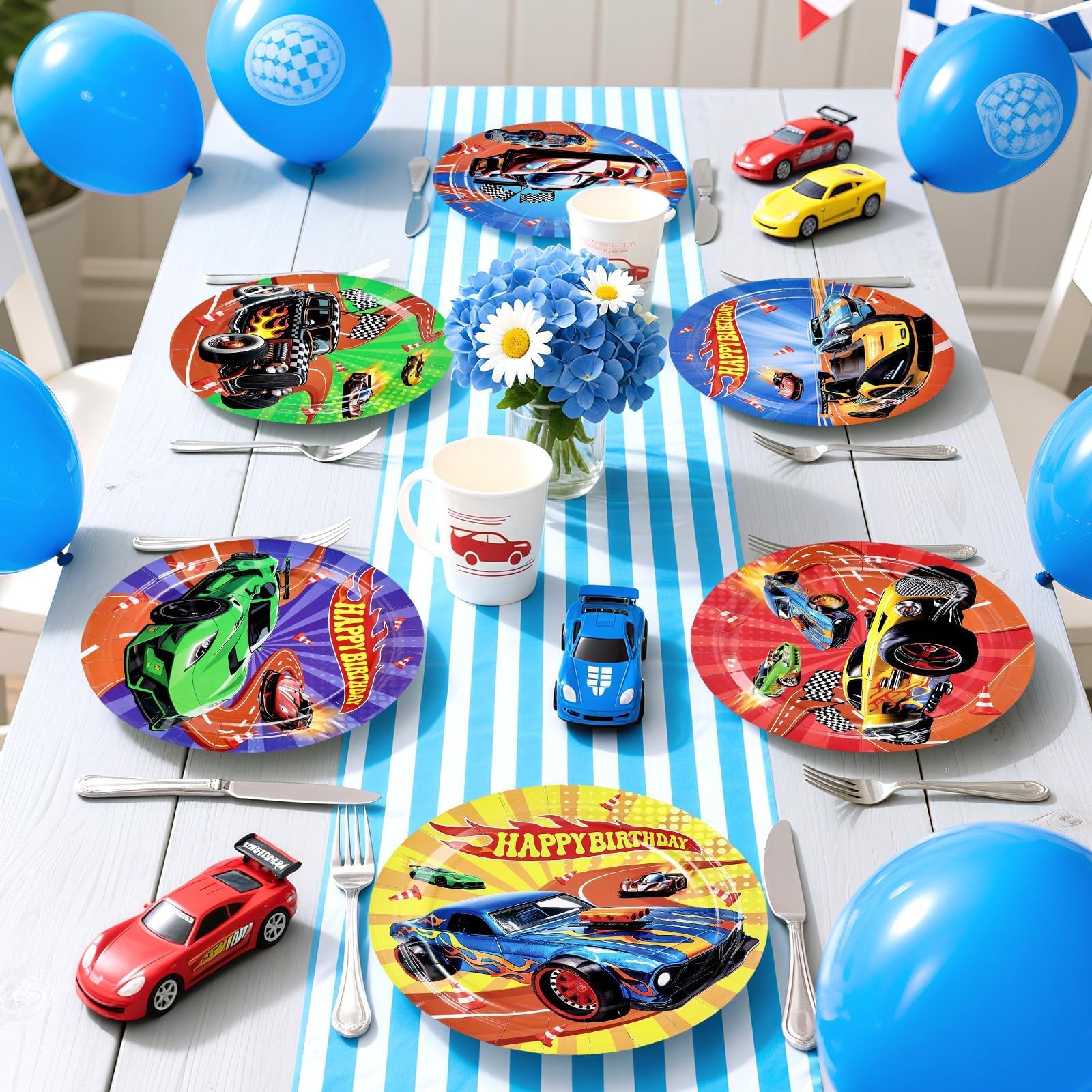 Grencian 60Pcs Hot Car Birthday Party Paper Plates 9" Heavy Duty Disposable Racing Car Dessert Platters Plates Hot Cars Decorations for Boys Kids Birthday Race Sports Game Themed Party Decoration