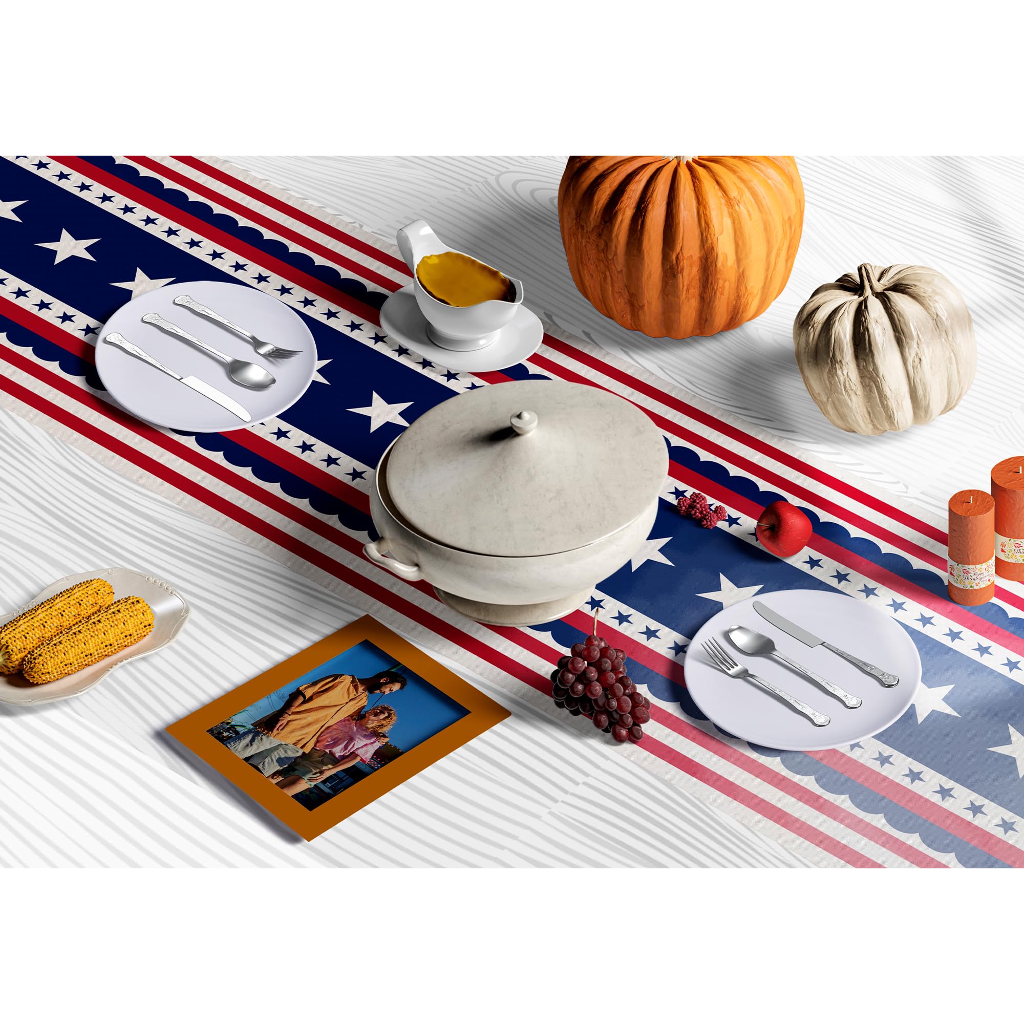 OHOME 4th of July Decorations - Patriotic USA Stars Table Runner for Home | Memorial Day Decorations - Fourth of July Accessories Decor Party Supplies Indoor Outdoor