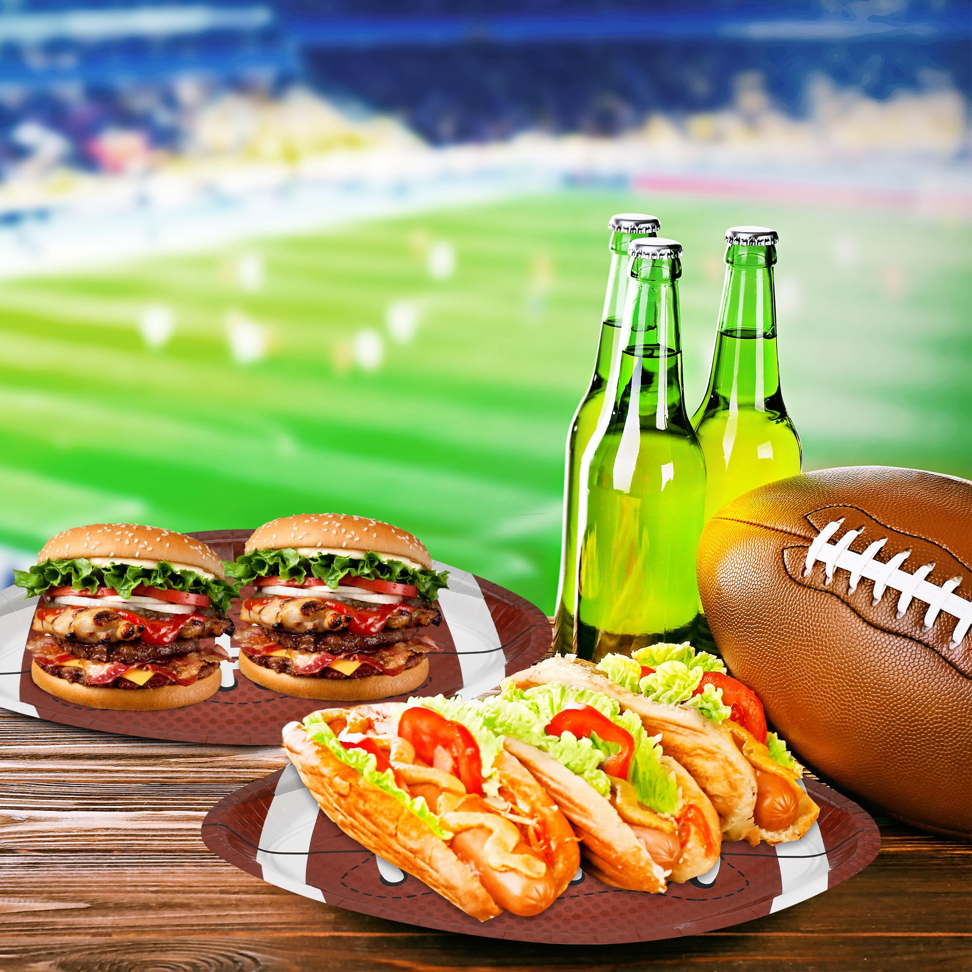 QZYL 50 PCS Football Plates, Football Party Plates, Football Shaped Disposable Paper Plates, Touchdown Party Plates, Football Party Supplies for Football Decorations Sports Birthday Decoration