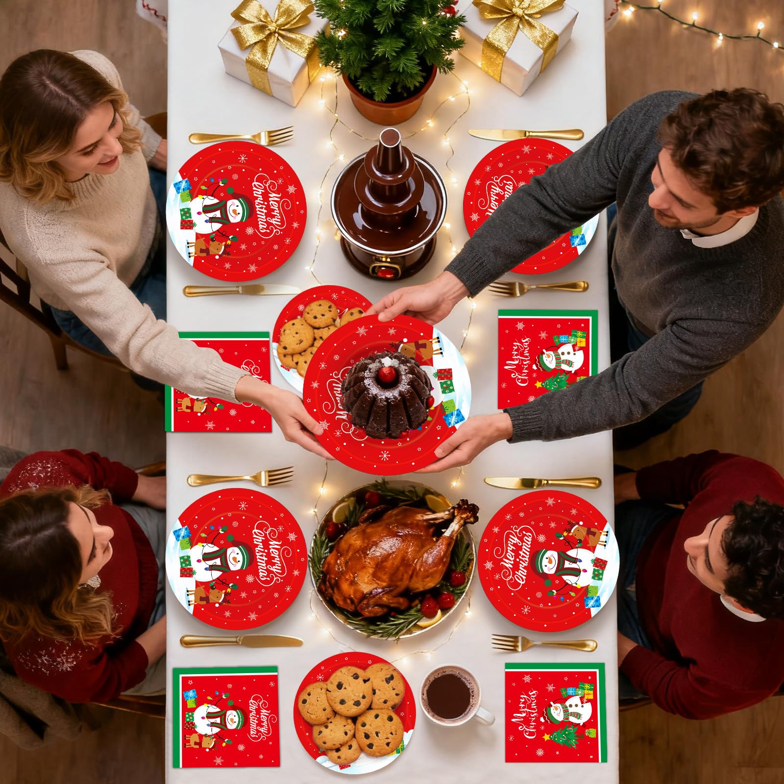 150 Pcs Merry Christmas Plates and Napkins Set - Xmas Paper Plates and Napkins, Snowman Dinner Dessert Plate Napkin Tableware Kit for Winter Christmas Party Supplies Table Decorations, Serve 50