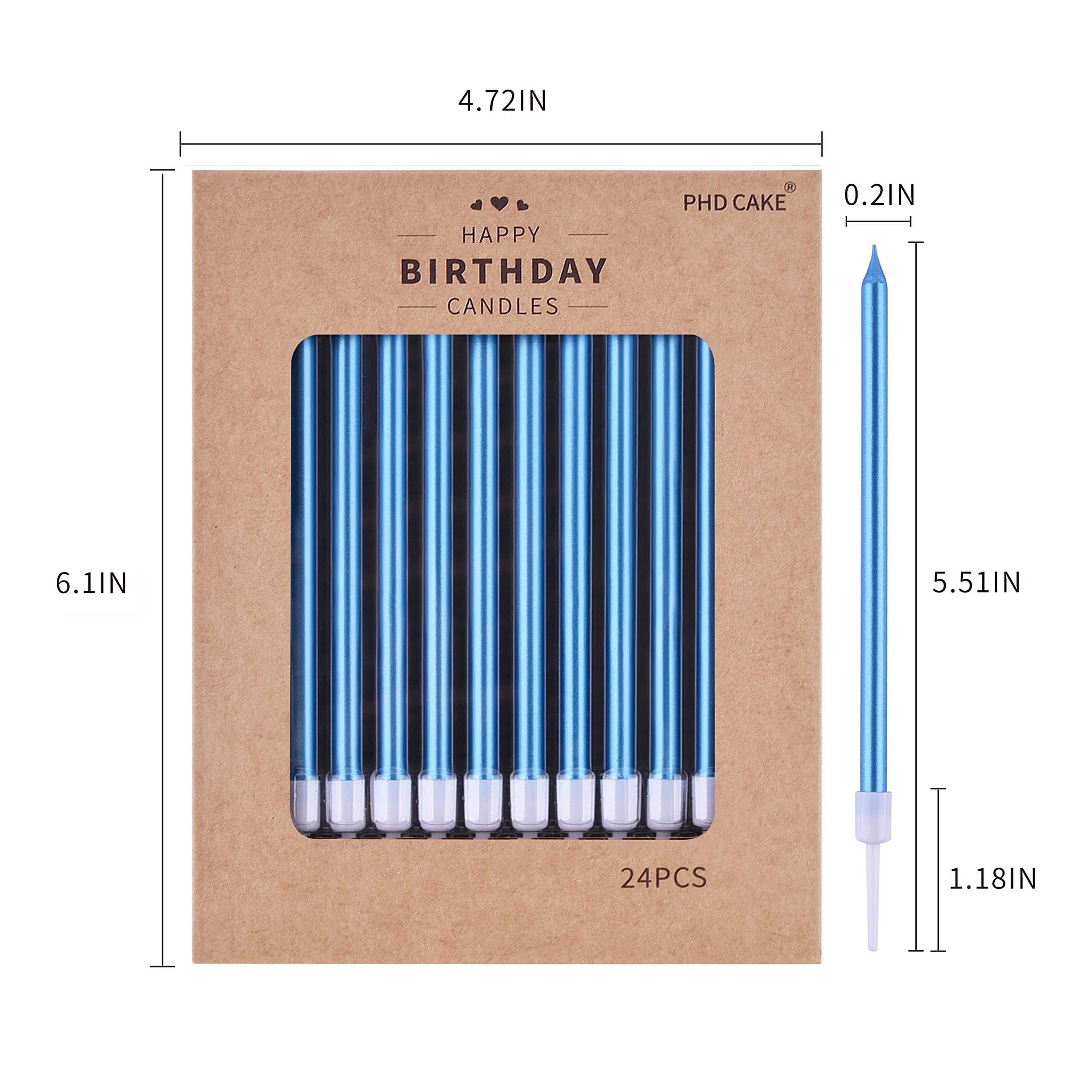 PHD CAKE Blue Long Thin Metallic Birthday Candles, Cake Candles, Birthday Parties, Wedding Decorations, Party Candles