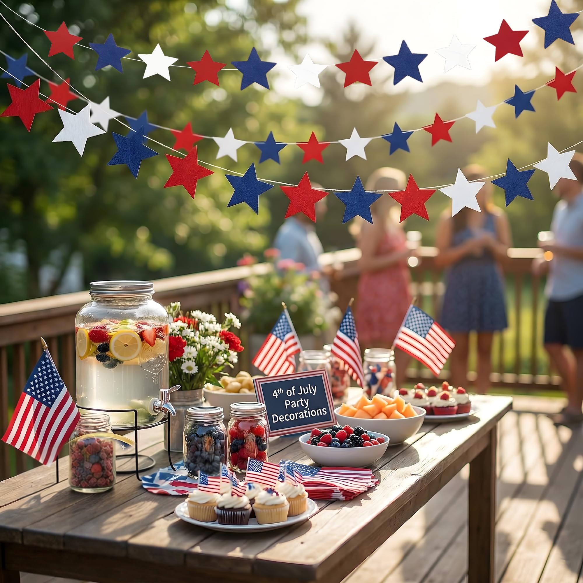 4th of July Decorations - Patriotic Star Garland | Red White Blue Streamers Banner - Memorial Day Fourth of July Accessories Decorations Party Favors Supplies for Outdoor Indoor Home,4 Pack