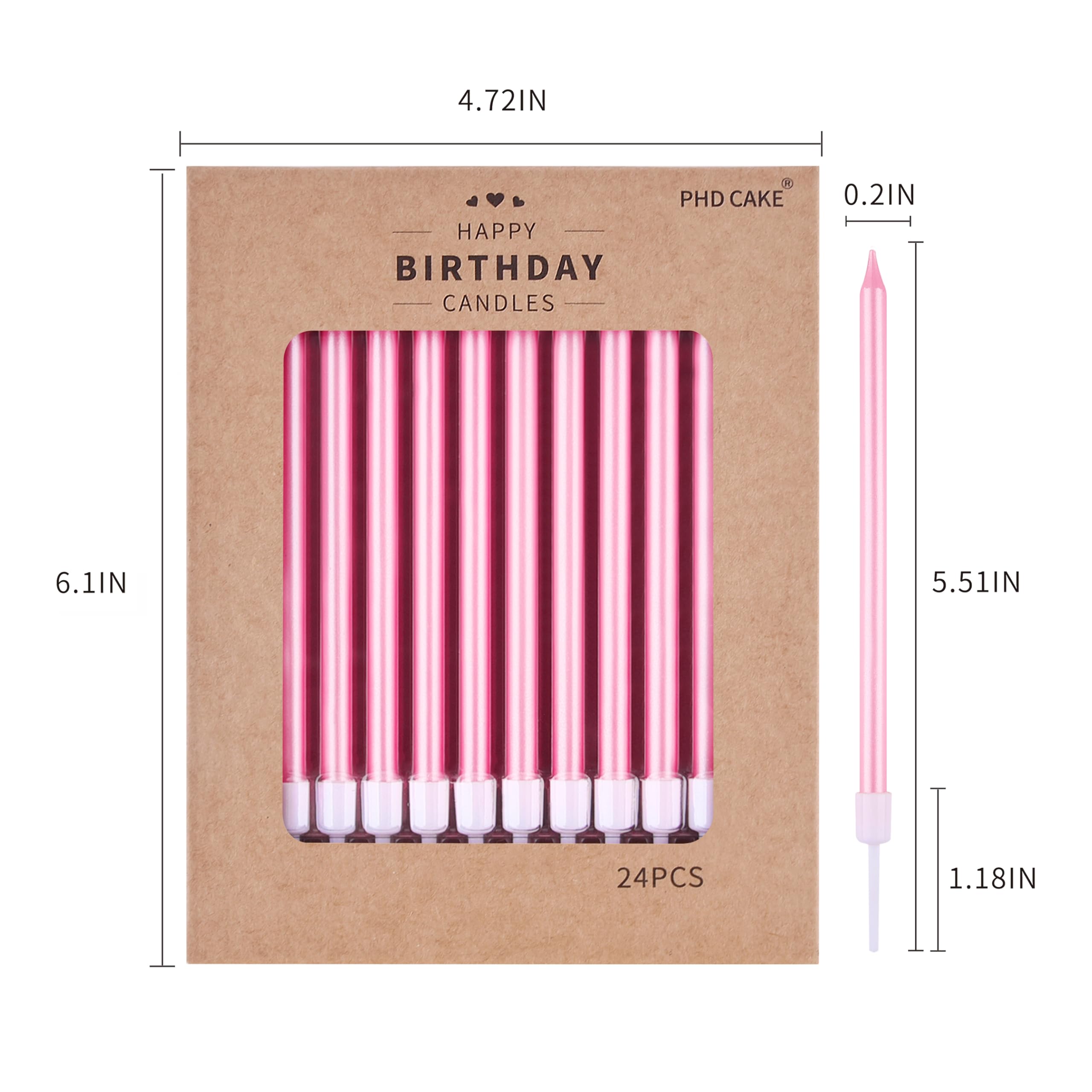 PHD CAKE Pink Long Thin Metallic Birthday Candles, Cake Candles, Birthday Parties, Wedding Decorations, Party Candles