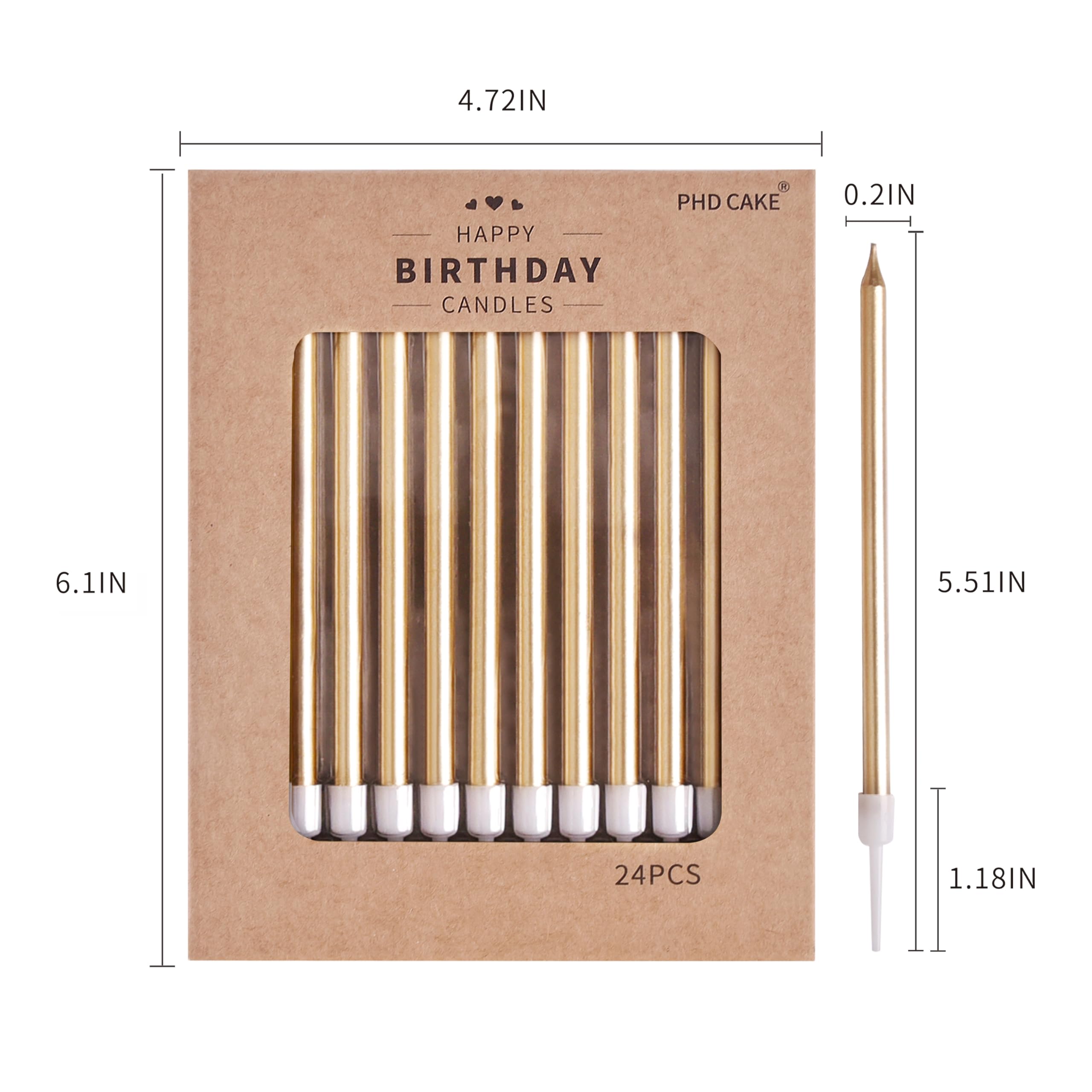 PHD CAKE Champagne Gold Long Thin Metallic Birthday Candles, Cake Candles, Birthday Parties, Wedding Decorations, Party Candles