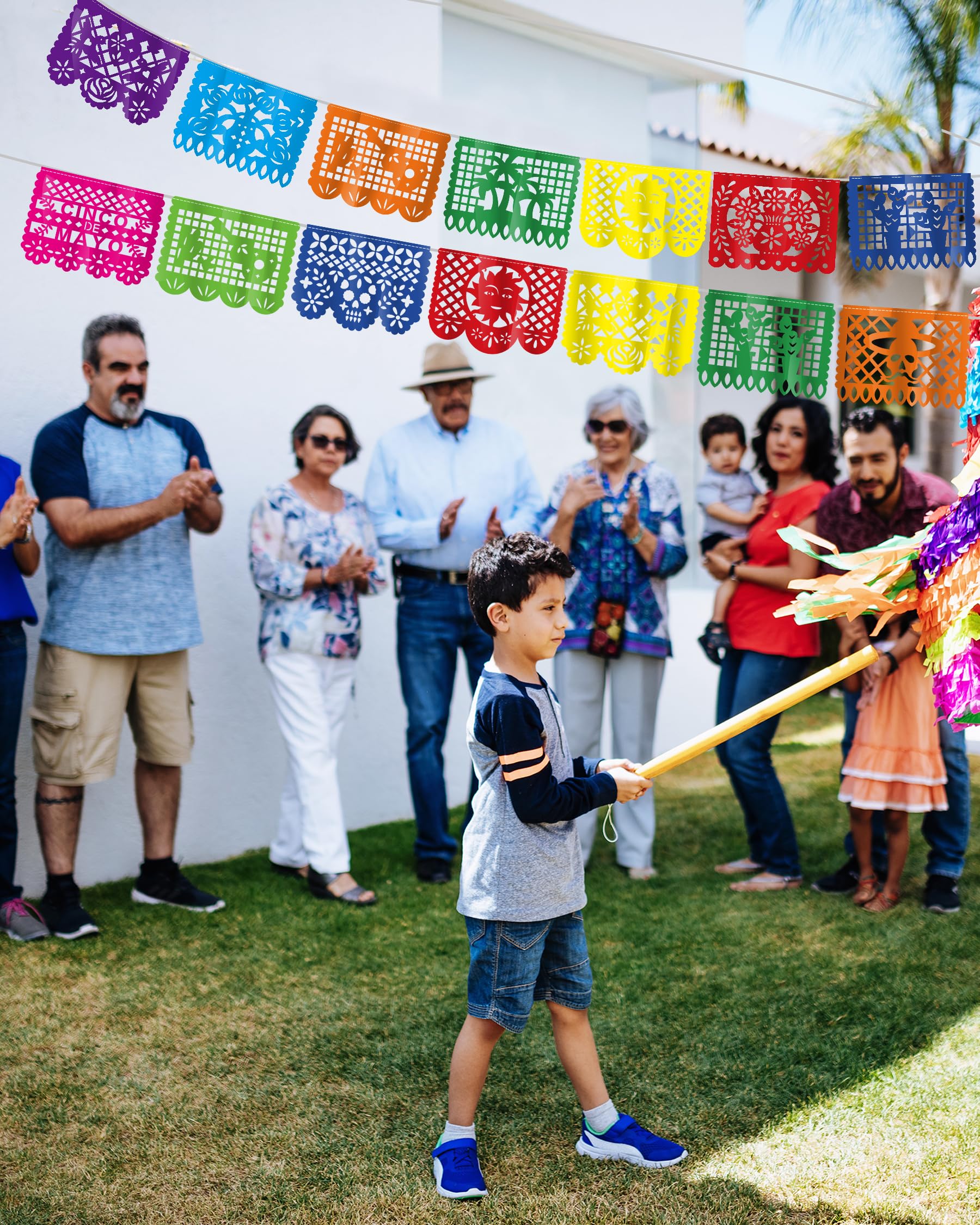36 FT Cinco De Mayo Decorations, 2 Pack Mexican Party Banner, Plastic Fiesta Banner Colorful Papel Picado Hanging Banner String Flags Mexican Theme Party Dia De Los Muertos Day of the Dead Decor