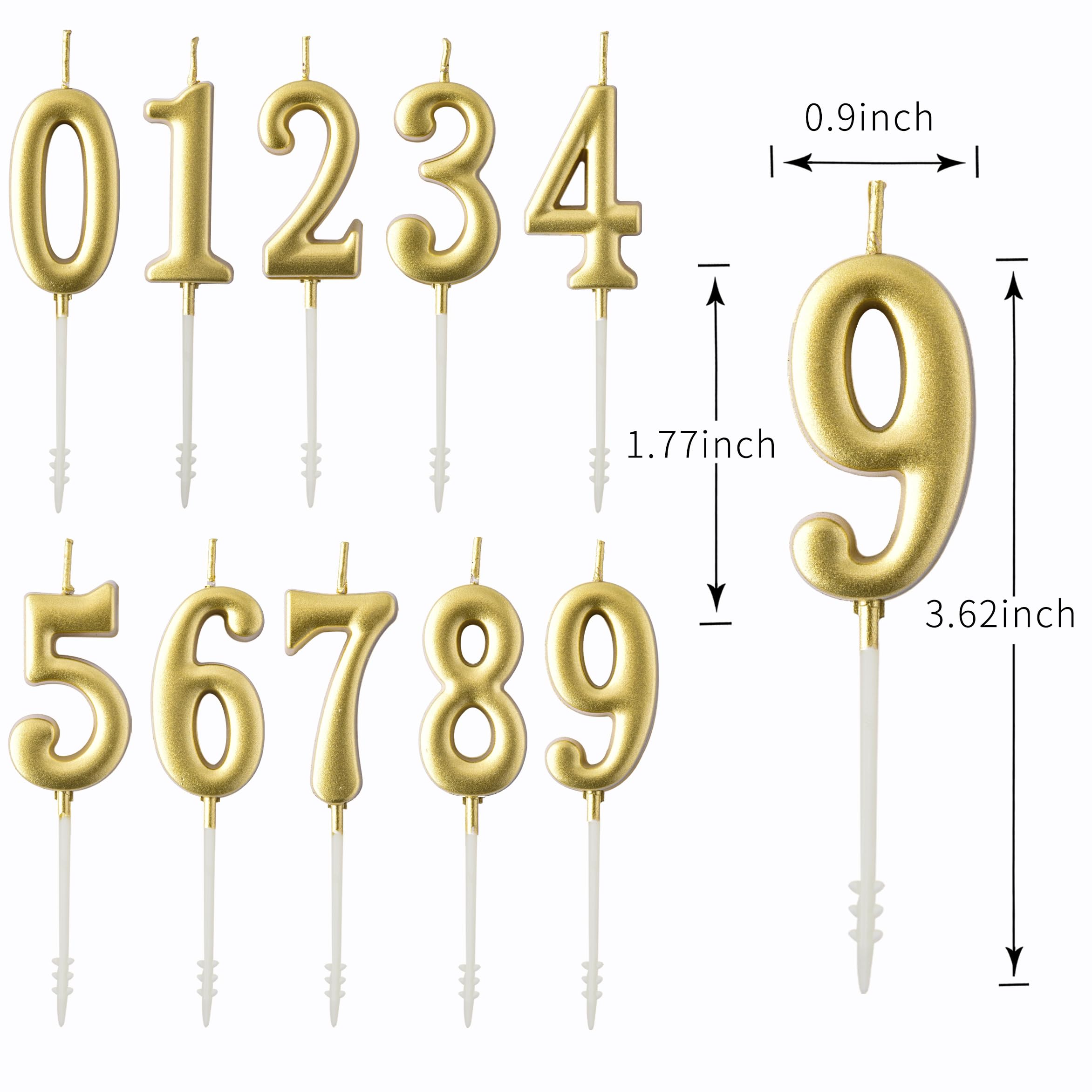 PHD CAKE 10-Pieces Gold Numeral Birthday Candles, Cake Numeral Candles Number 0-9 Glitter Cake Topper Decoration for Birthday,Wedding Anniversary,Party Celebration