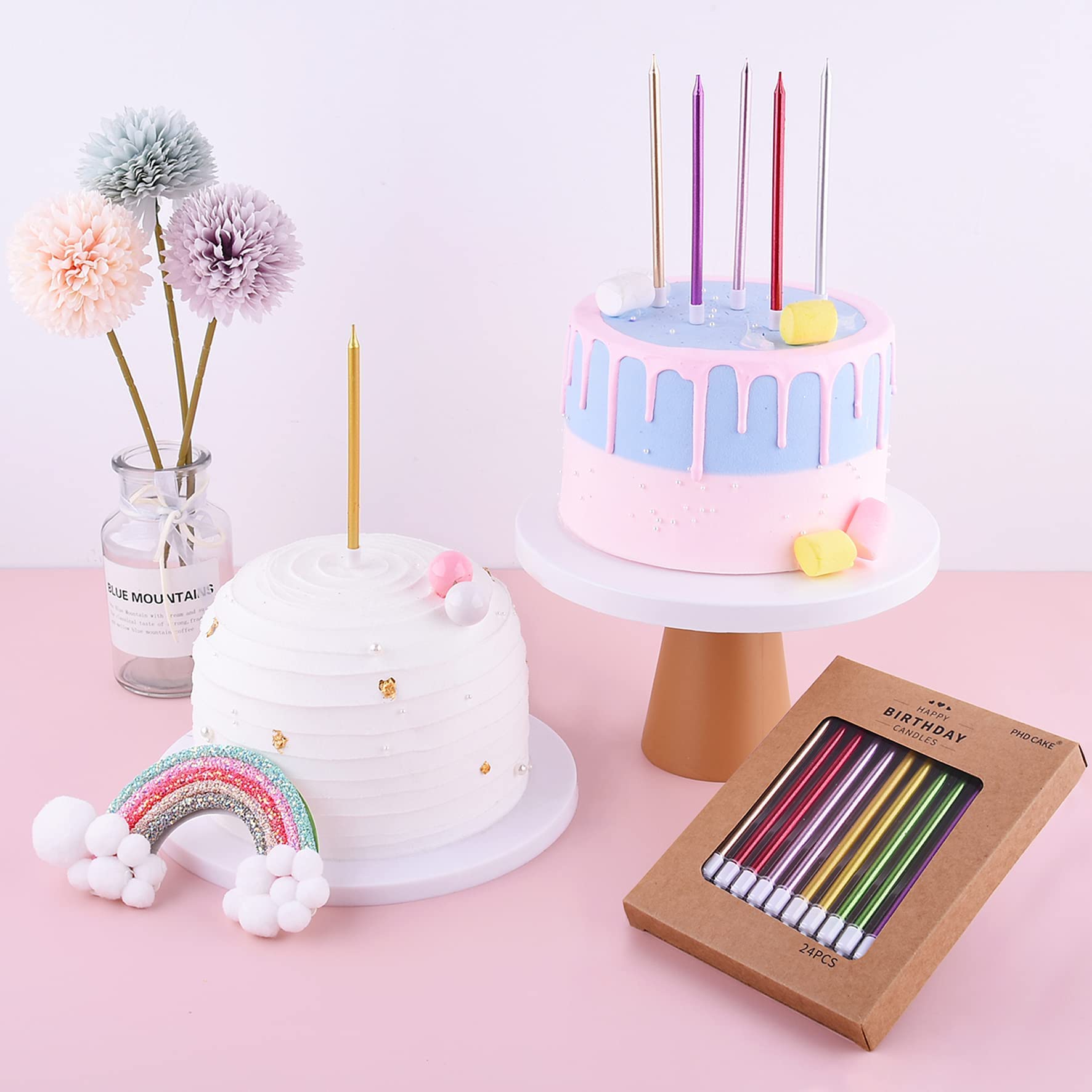 PHD CAKE Blue Long Thin Metallic Birthday Candles, Cake Candles, Birthday Parties, Wedding Decorations, Party Candles