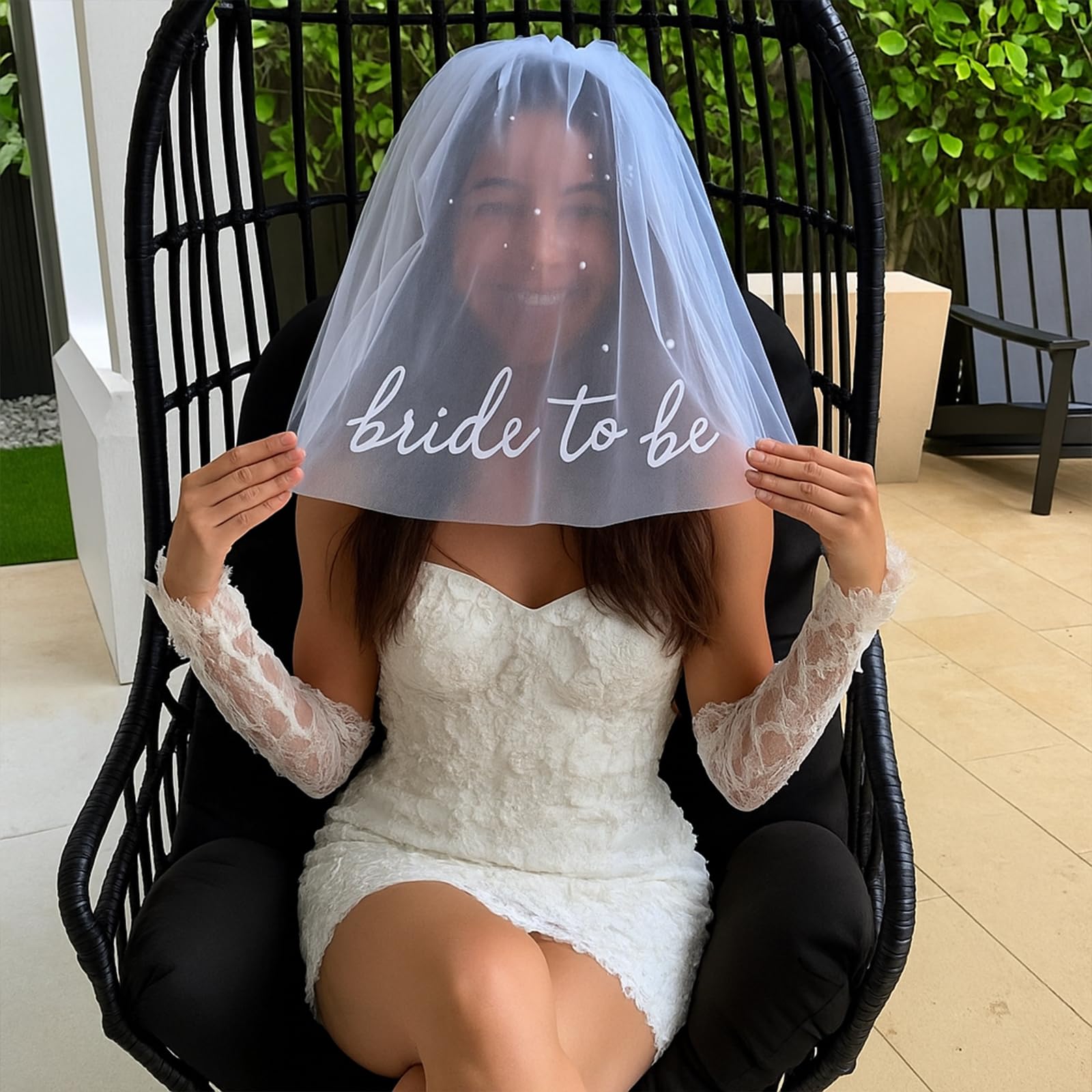 TWPER Bride to Be Veil for Bachelorette Party, White Pearl Veil Bride To Be Headband Decorations-Wedding Bridal Shower Accessories for Engagement Supplies Wedding Gift