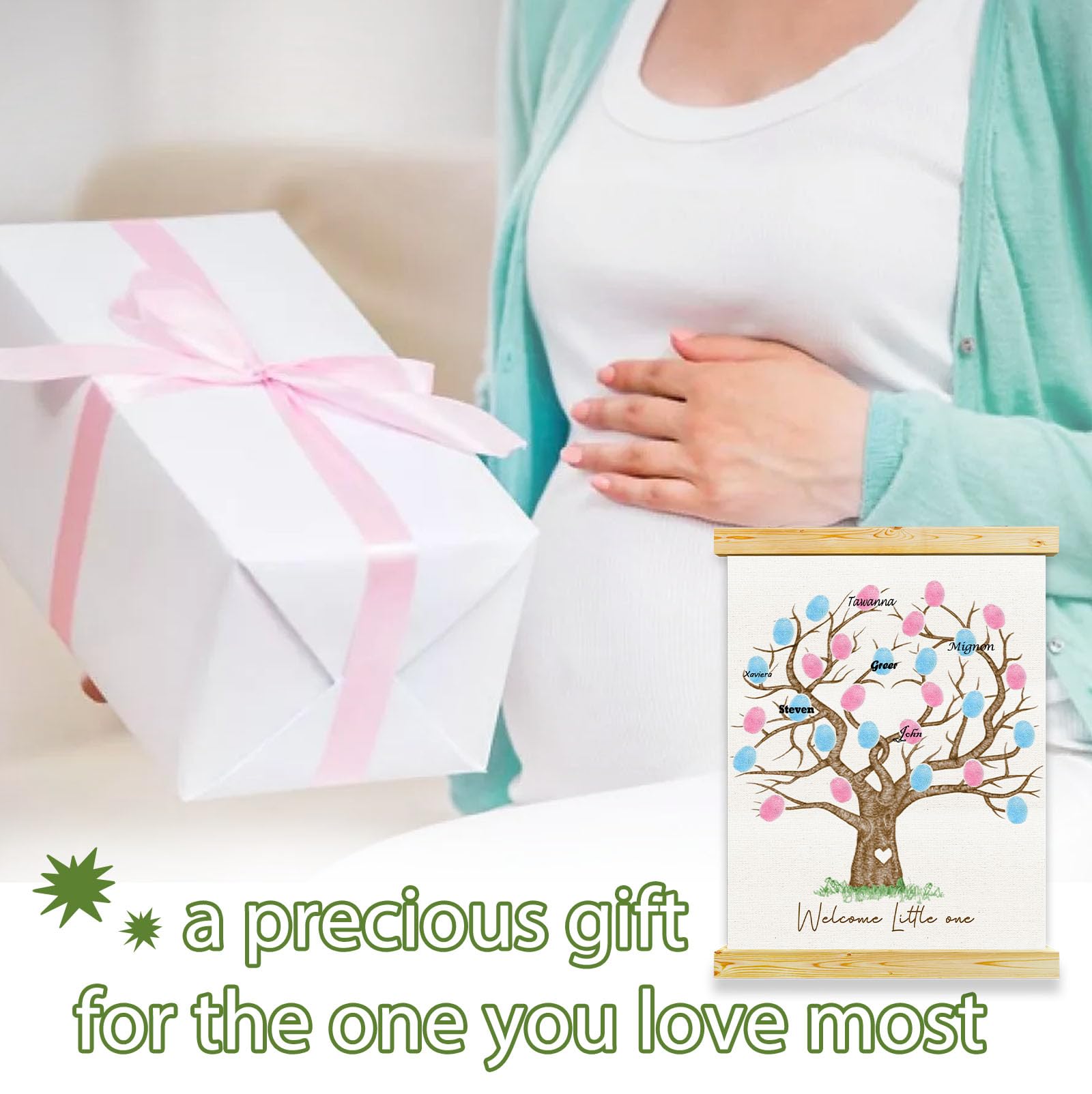 QZCYU Gender Reveal Fingerprint Tree Canvas Guest Books, Baby Shower Decorations, Gender Reveal Party Decorations Gifts Ideas, Baby Shower Party Supplies, Thumbprint Hanging Paintings(12x15in)